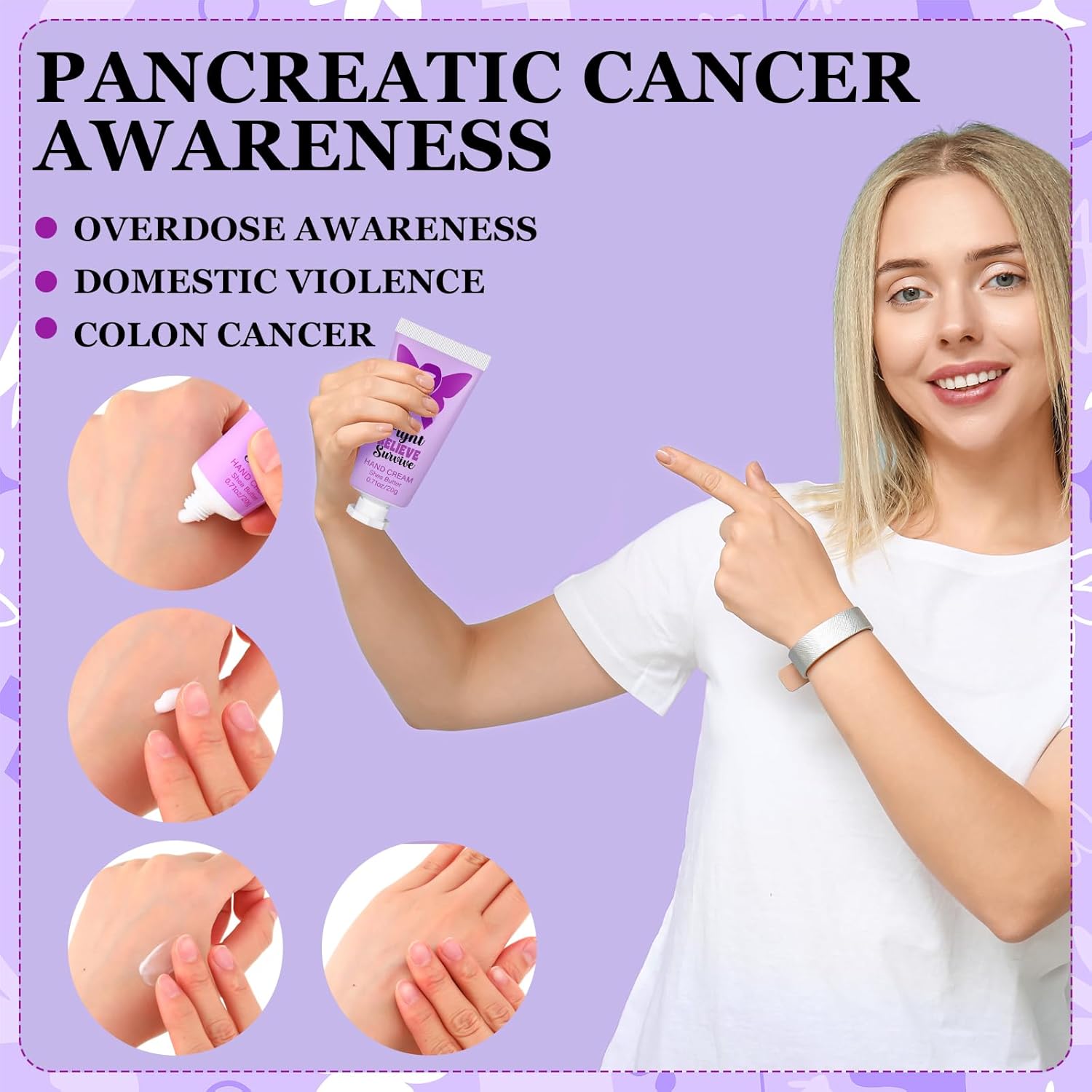 50 Set Purple Ribbon Awareness Gifts Bulk Woman Purple Ribbon 50 Lip Balm 50 Hand Cream 50 Bag 50 Tag for Domestic Violence Awareness Lupus Epilepsy Pancreatic Cancer Party