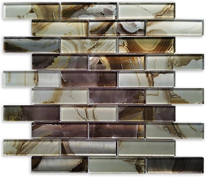 Varied Gold Purple Gemstone Glass Mosaic Tiles for Shower Tile, Interlocking Wall Tiles for Kitchen Backsplash, Bathroom Backsplash, Fireplace Pack of 5 Sheets