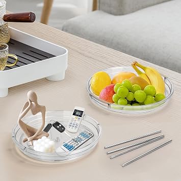 Şeffaf Plastik 2 Katmanlı Tembel Susan Döner Tabla Düzenleyici, Dolap, Mutfak, Kiler, Tezgah, Banyo, Vanity, İlaç Dolabı Organizatörü için 9,2 İnç Dönen Baharat Rafı Organizasyonu