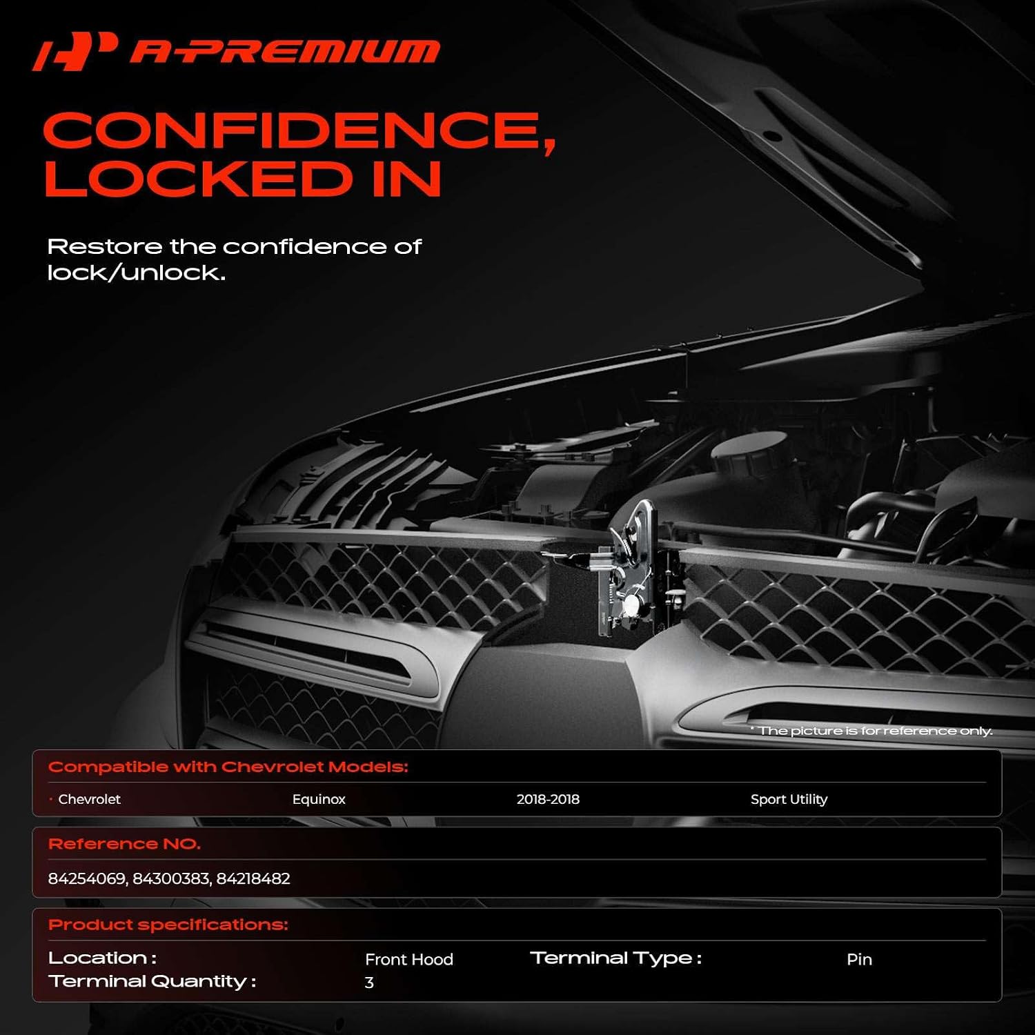 A-Premium Hood Latch Lock Compatible with Chevrolet Chevy Equinox 2018, Front Hood Lock Engine Bonnet Latch Assembly