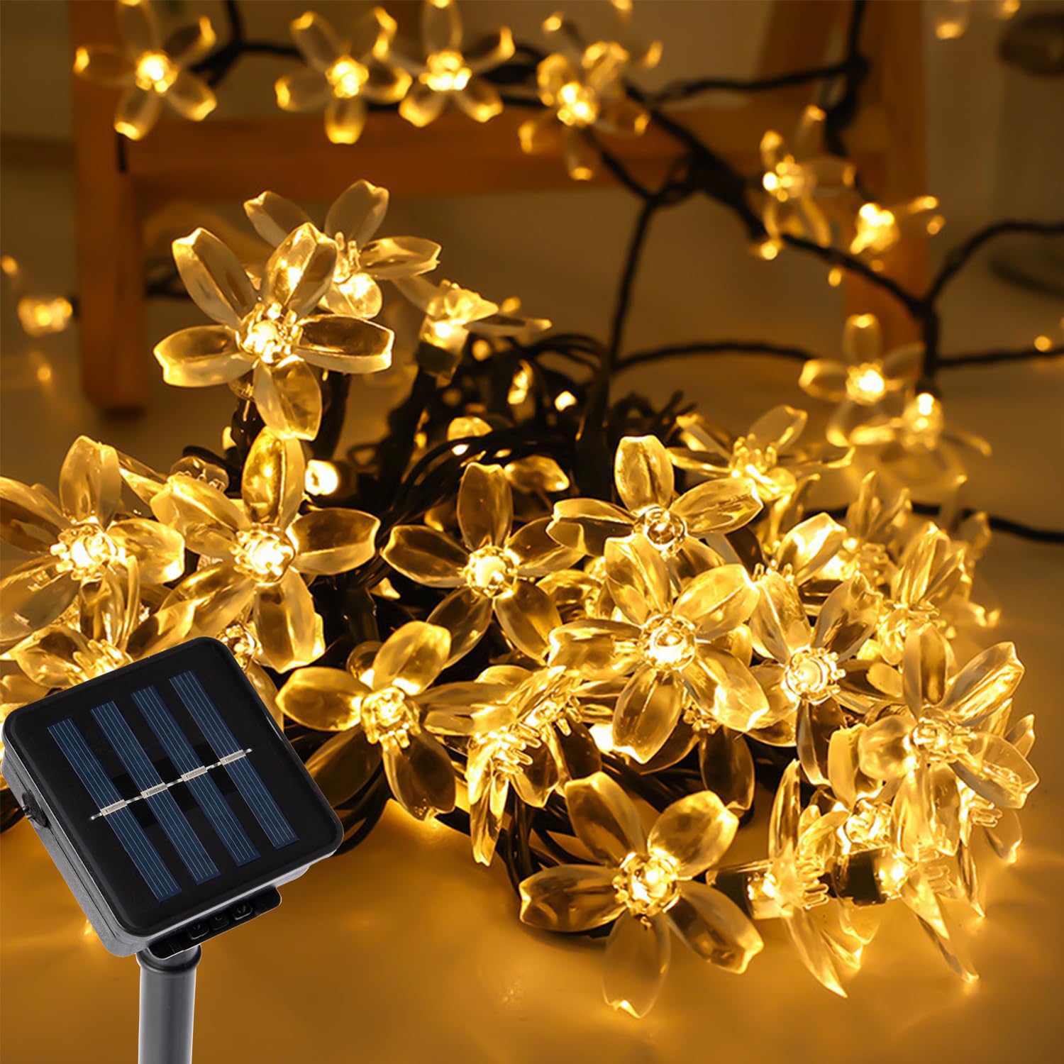 Aofonchy Solar String Lights Garden, 12M/ 39Ft 100LED Blossom Fairy Lights Outdoor IP65 Waterproof Solar Garden Flower String Light, 8 Modes Flower Lights for Patio Tree Yard Lawn Christmas Party