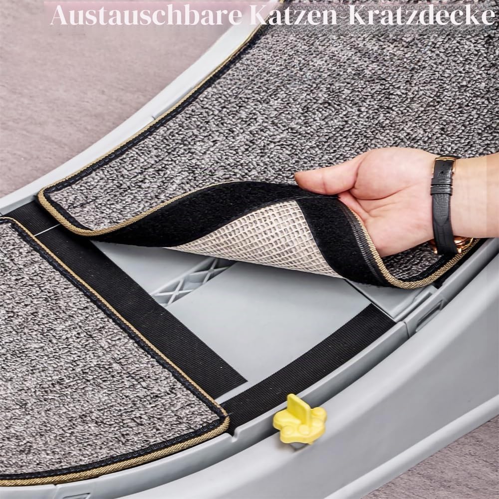Laufrad für Katzen, Laufband, Ultraleises Sicherheits-Trainingsspielzeug für Katzen mit Verriegelungsmechanismus, Abnehmbarer Laufbahn mit Teppich zum Laufen & Kratzen (Grau)