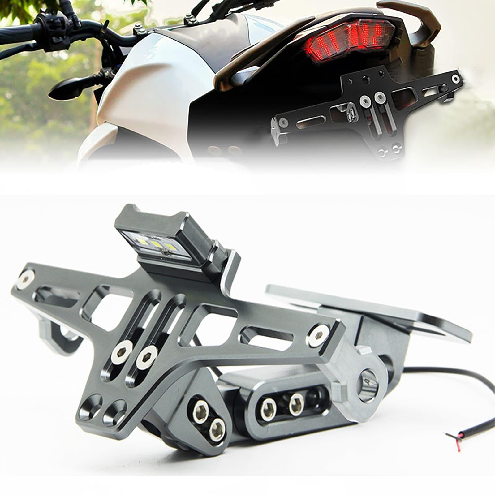 WFLCFR Motorcycle License Plate Holder for Triumph Daytona Moto 765 2020 2021 2022, Adjustable Tail Tidy Holder Mount Aluminum Rear License Plate Holder,Grey