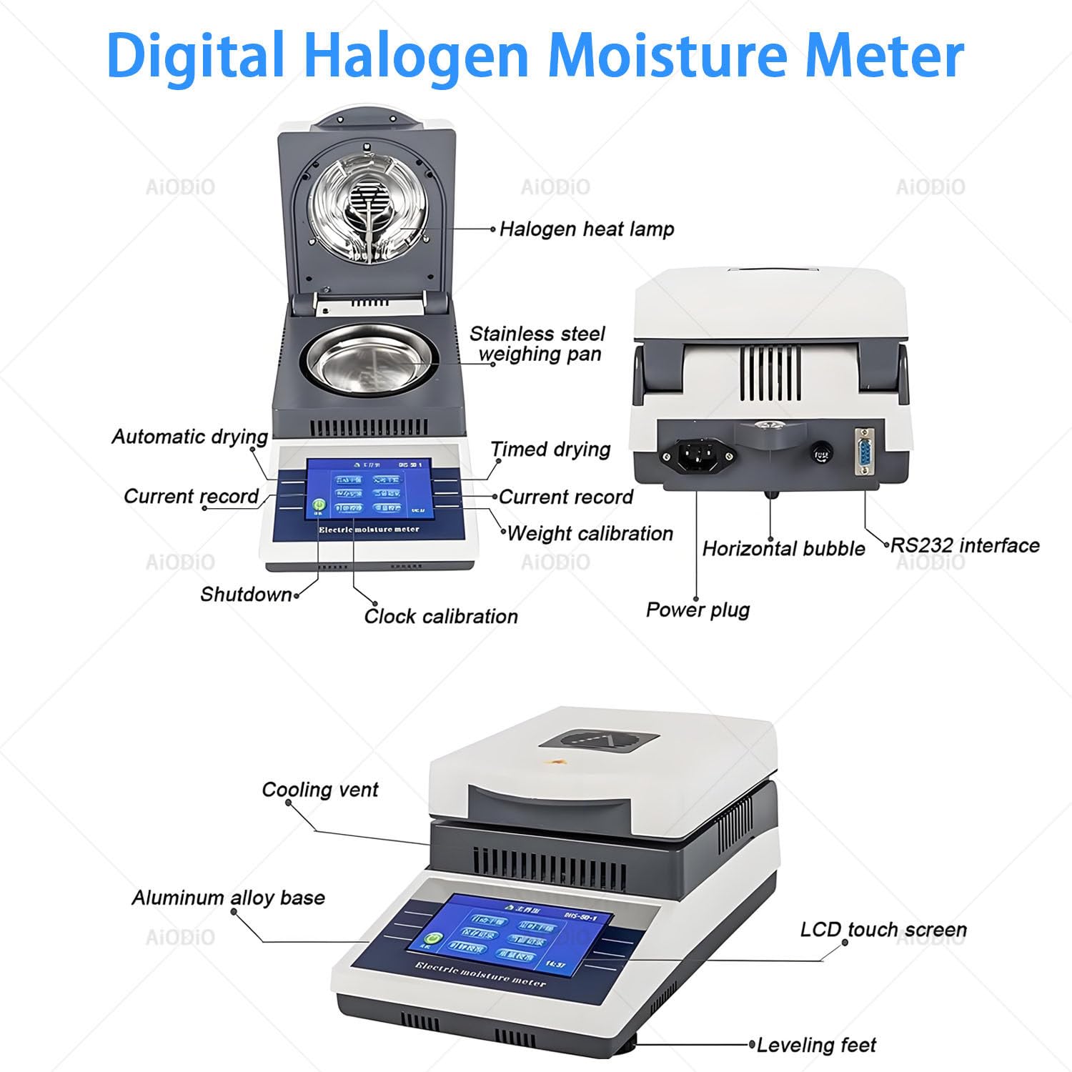 Analizador de Humedad halógeno, analizador de Humedad halógeno de precisión, Pantalla táctil Digital de Alta precisión de 50 g/0,005 g, Secado rápido, para Alimentos en Polvo, Hierbas y Carne.
