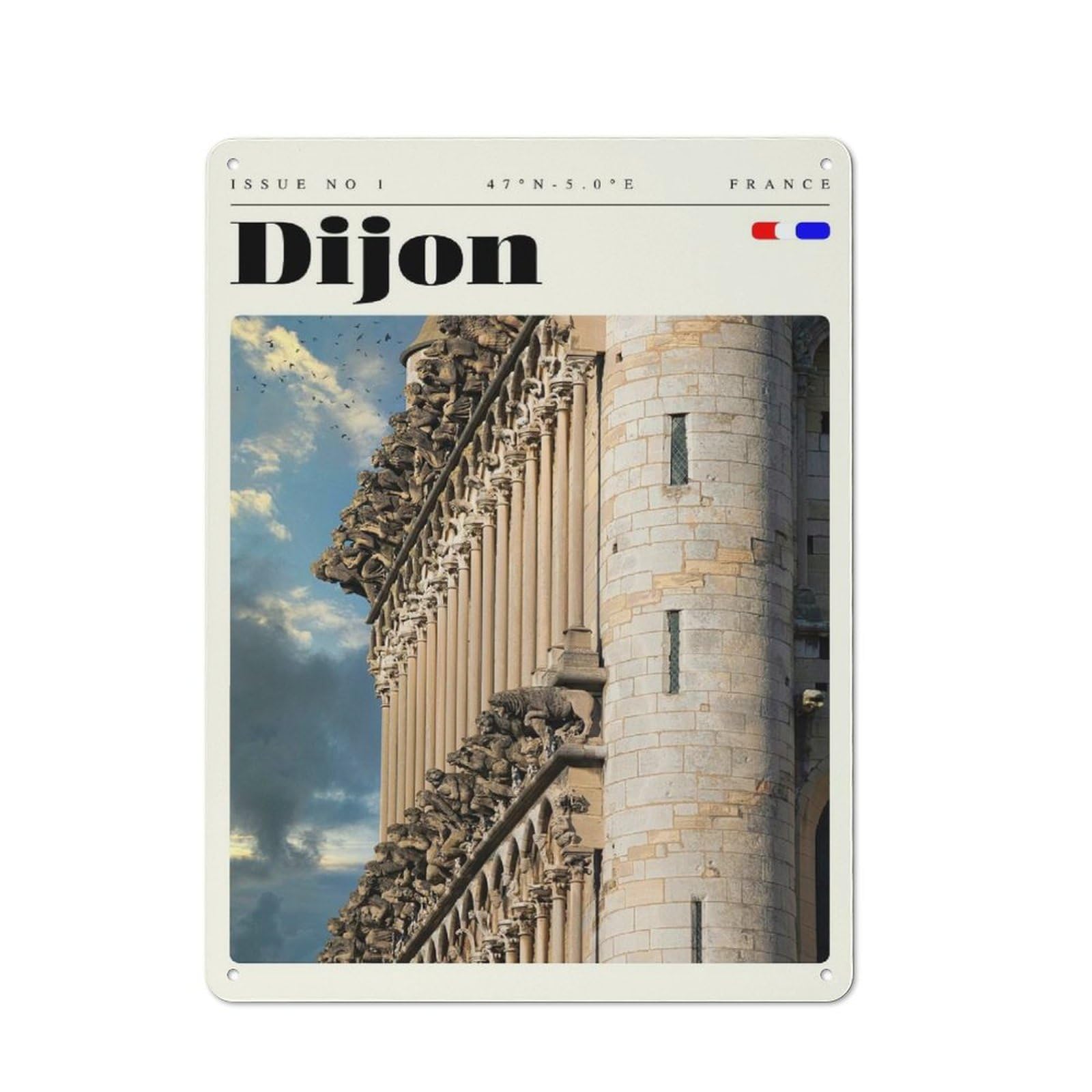 Junmoney Style-5 Dijon France Travel Art Tin Sign 40X30cm, Creative Studio Wall Plaque For Hobby Room, Office, Lounge Or Living Room