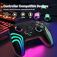 Vista 8 de MYSTILUCK Wireless Pro Controller for Switch/Switch 2/Lite/OLED/PC, Gamepad with 7 Color-Changing RGB Lighting/Dual Vibration/6-Axis