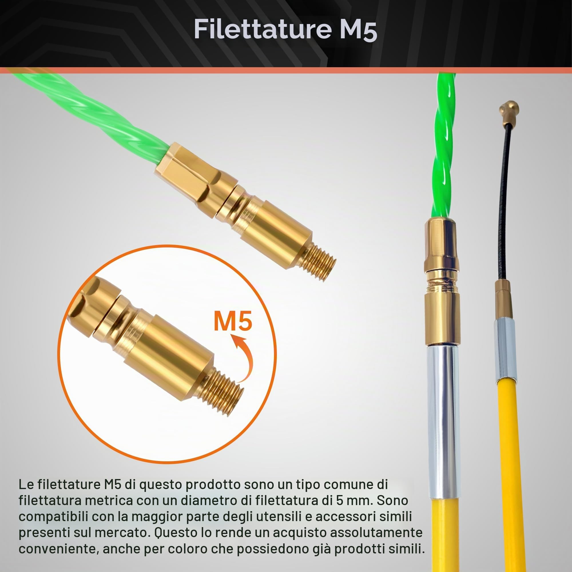 Sonda Passacavi Φ4,5mm 50m, Sonda Elettricista 50m, Cavo di Trazione in Poliestere Aiuto Alla Ritrazione del Nastro di Pesce Per Il Cavo con 7 tipi di accessori, con Alloggiamento in Plastica