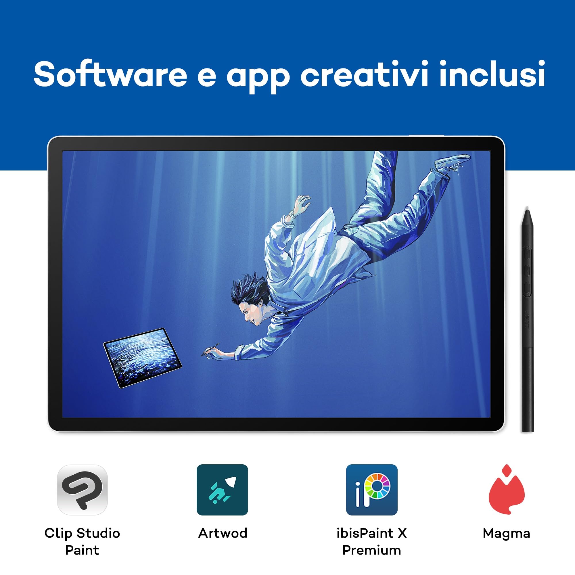 Wacom MovinkPad Pro 14 Tavoletta Grafica– Sensazione di penna su carta con schermo OLED per neri profondi, contrasto eccezionale, risposta rapida, vetro texturizzato premium, Pro Pen 3 ultra-precisa