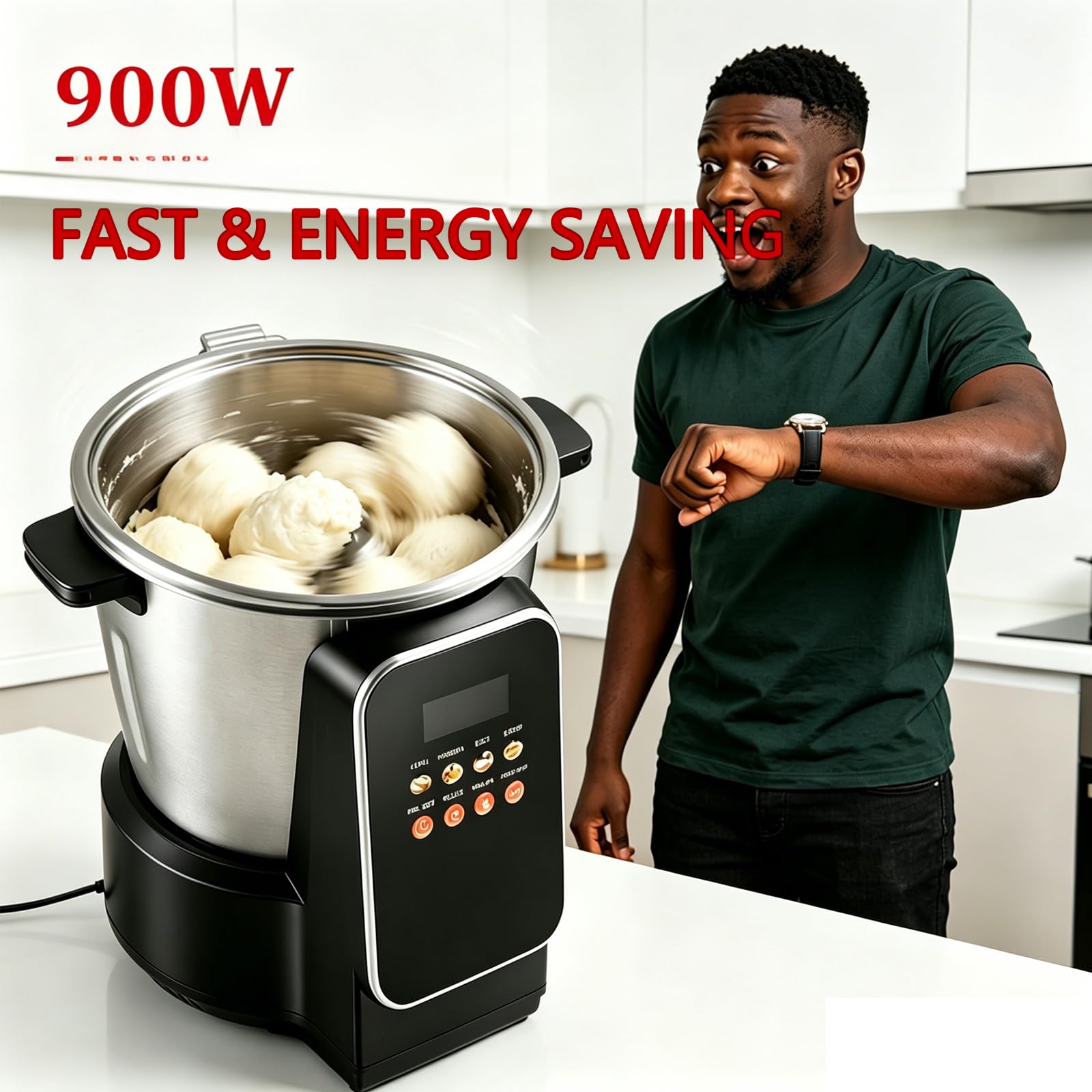 Urządzenie Do Ubijania Fufu, Ubijak Do Yam 6L, 900W, Automatyczna Kuchenka Z Dotykowym Sterowaniem Led, Utrzymywanie Ciepła I Ustawienia 24-Godzinne Dla Fufu, Ugali, Banku, Ryżu I Zupy