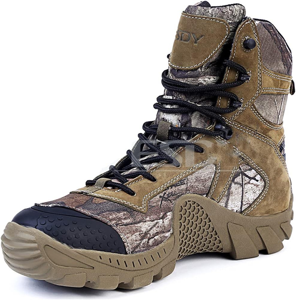 KEHAIOO Autumn Winter Men Military Combat Army Ankle Leather Boots, Outdoor Camouflage Climbing Hiking Tactical Boot