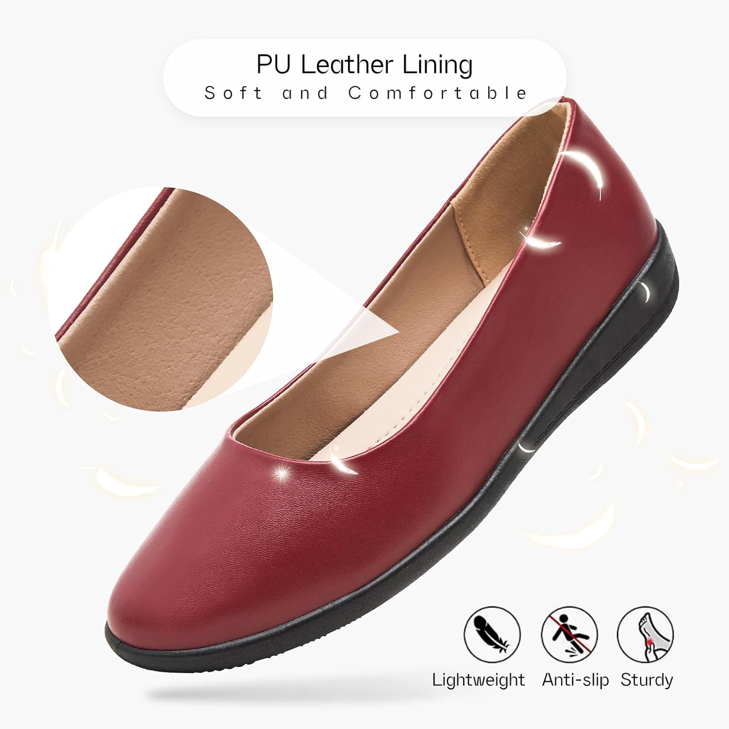 Women's Comfortable Black Leather Dress Ballerina Flats for Office and Work - Image 5