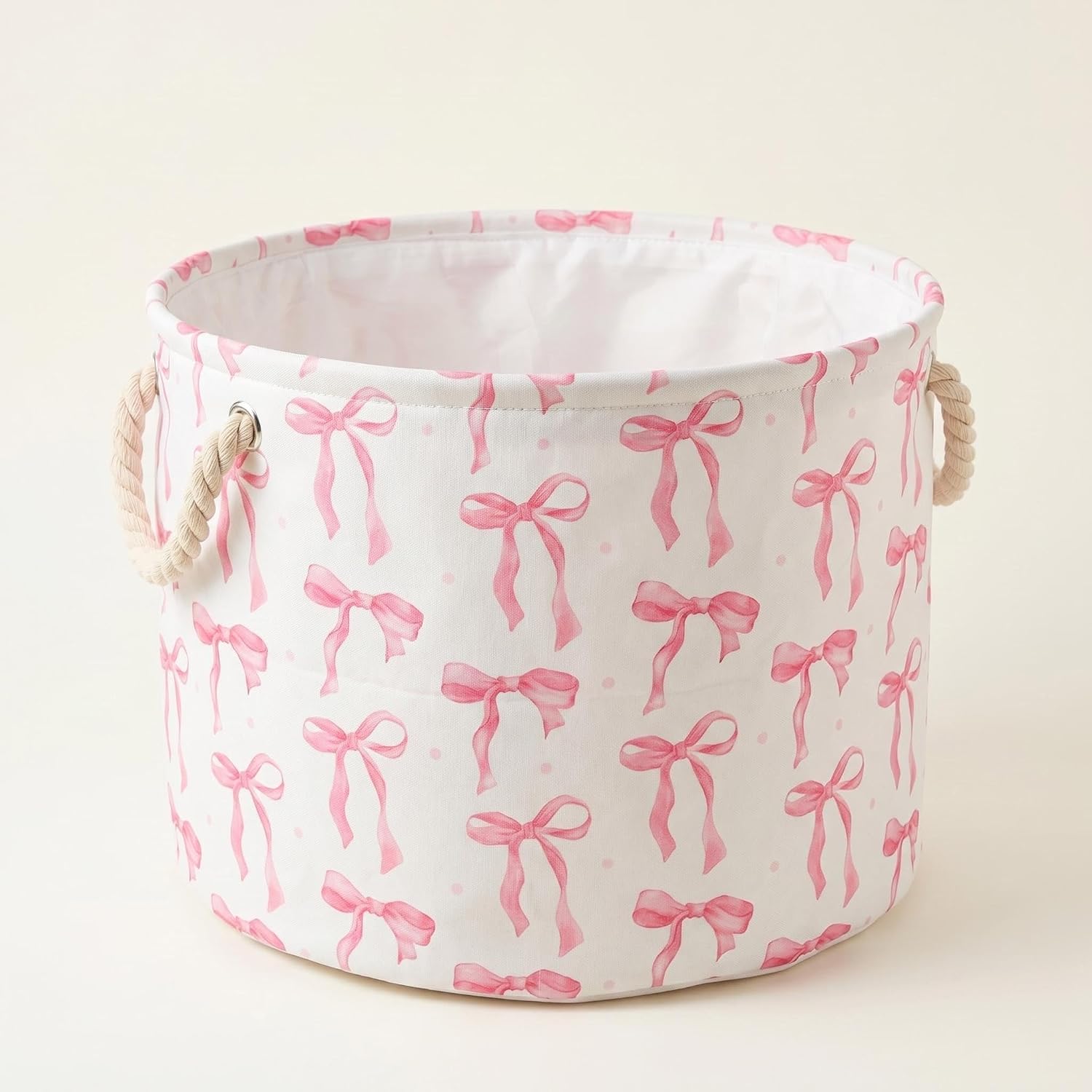 Pink Bow Nursery Bins Boxes for Toys Clothes Laundry Hamper Basket with Handles Nursery Hamper Toy Box Clothe Organizer Large Capacity (Pink)