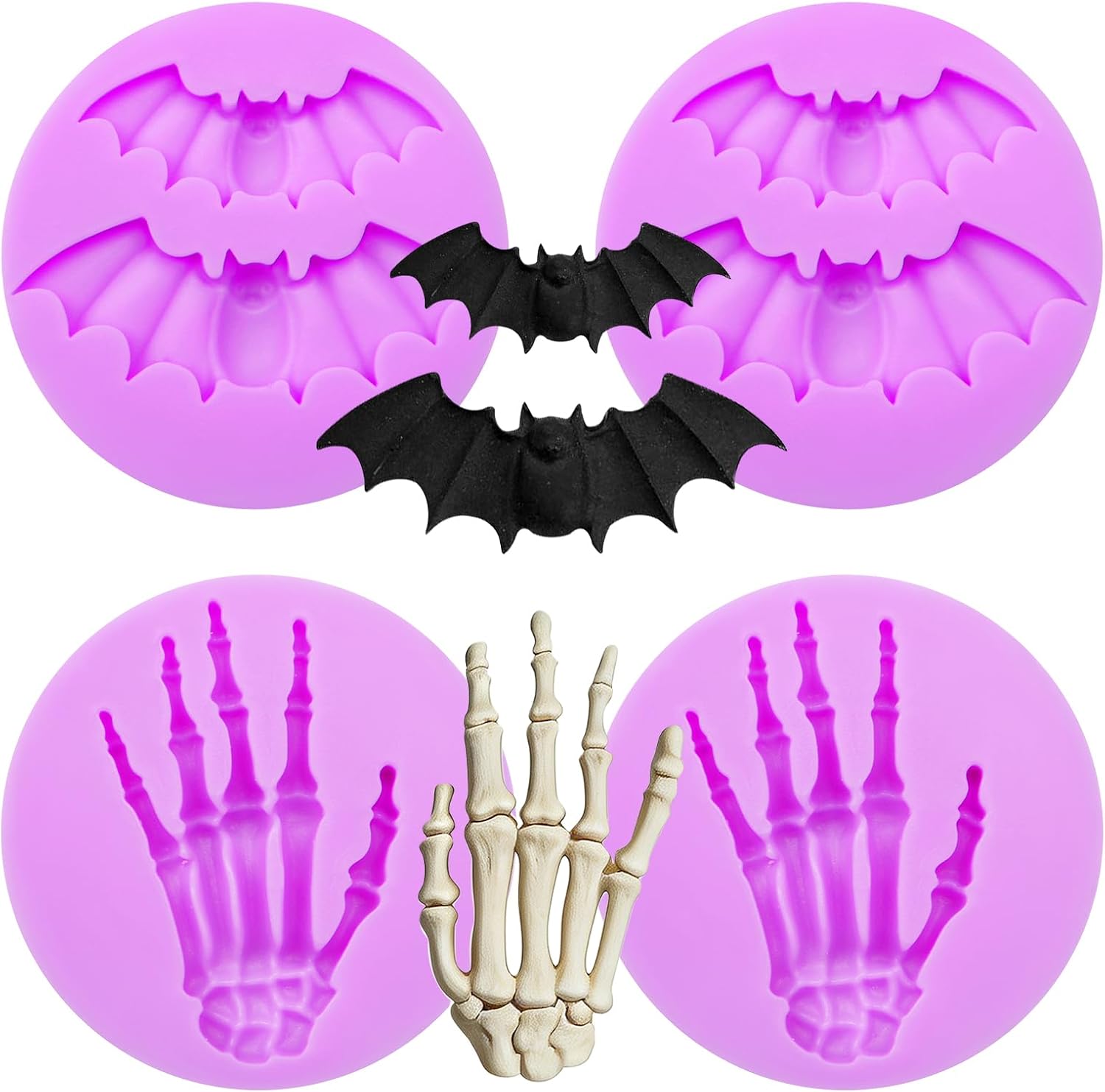 Bats Hand Claws Halloween Fondant Molds Silicone Resin 4Pcs