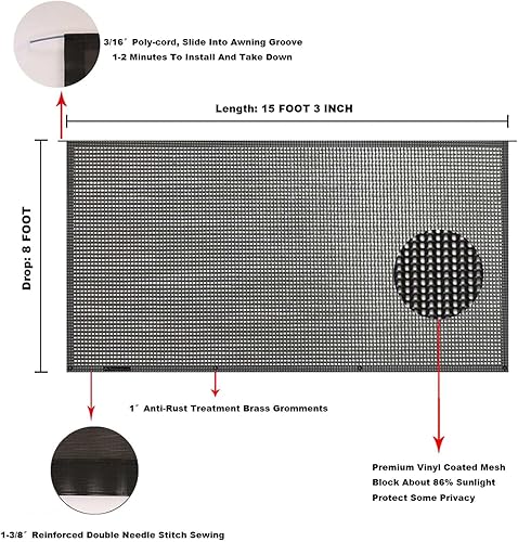 Miniatura 259 de Tentproinc Pantalla parasol para toldo, 8 pies x 13 pies 3 pulgadas (apta para toldo de 14 pies), protector solar de malla para autocaravana, cámper