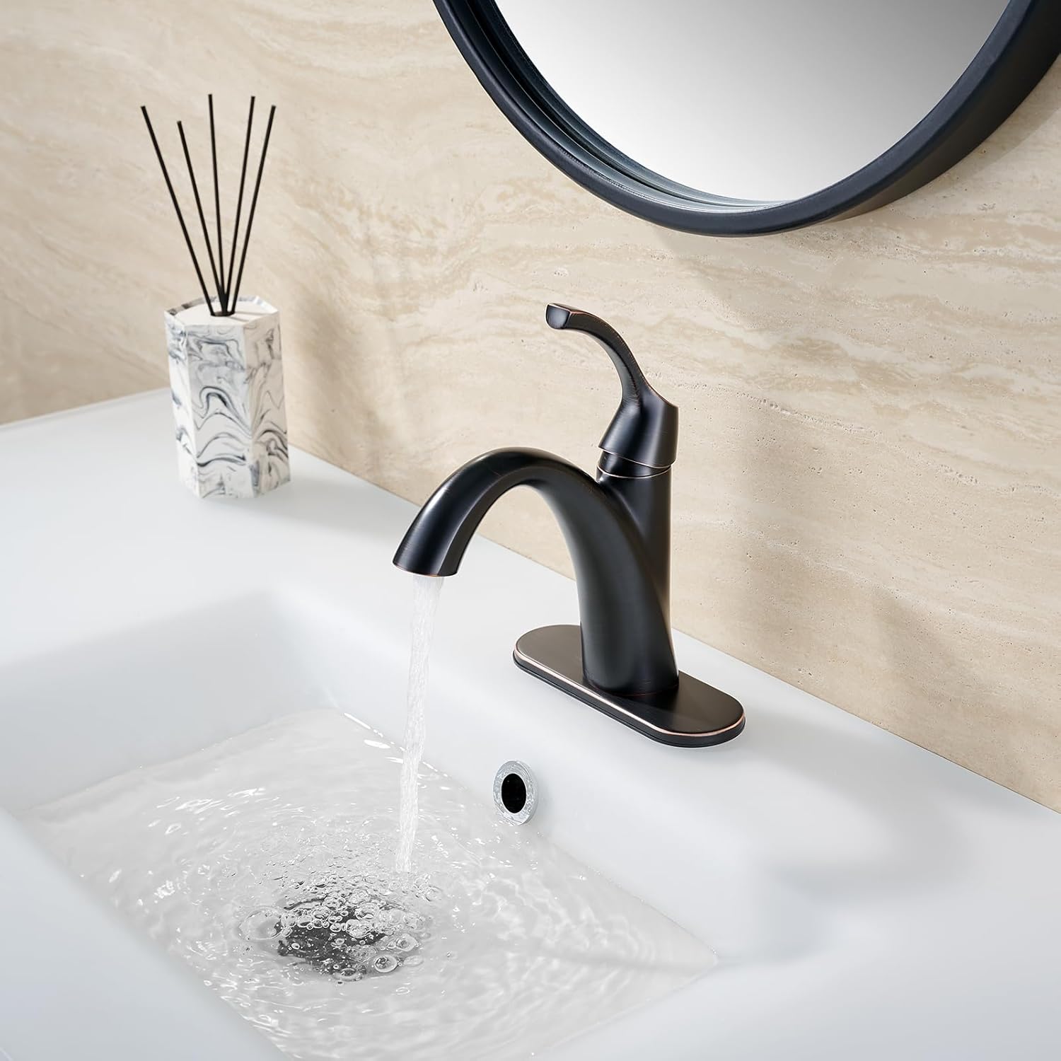 Bathroom Faucet Oil Rubbed Bronze, Single Handle Bathroom Sink Faucet for 1 Hole with 3 Holes Deck Plate, Lavatory Vanity Faucets, Pop Up Drain and Water Supply Lines Included, TAF206-ORB