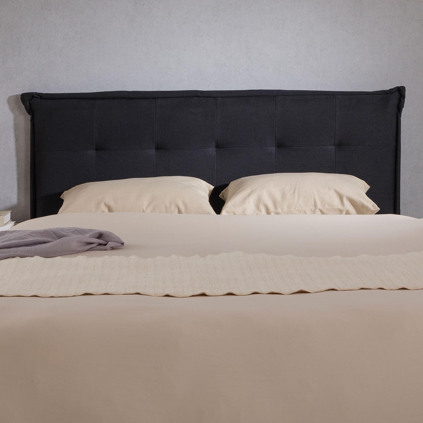 IDIMEX Tête De Lit EBEYA 120 Cm Capitonnée Tissu Rembourré Pieds Bois - Écru