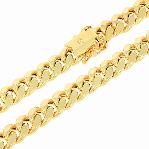 Nuragold 10k Real Yellow Gold Miami Cuban Link 7.5mm Chain Necklace (16"-30") Italian Jewelry for Men & Women