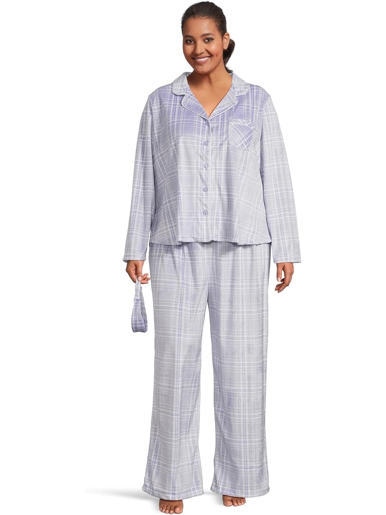 Multi Karen Neuburger Plus Minky Fleece Long Sleeve Notch Top & Long Pants Set
