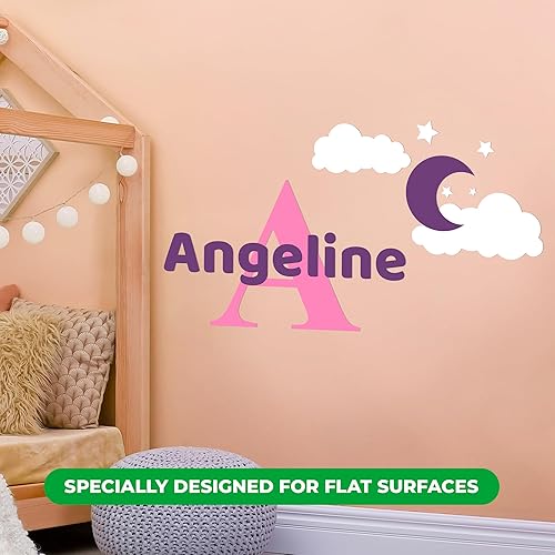 Miniatura 3 de Calcomanía de pared para decoración de habitación de bebé con nombre personalizado y inicial de nubes de luna diseño de estrellas para bebé