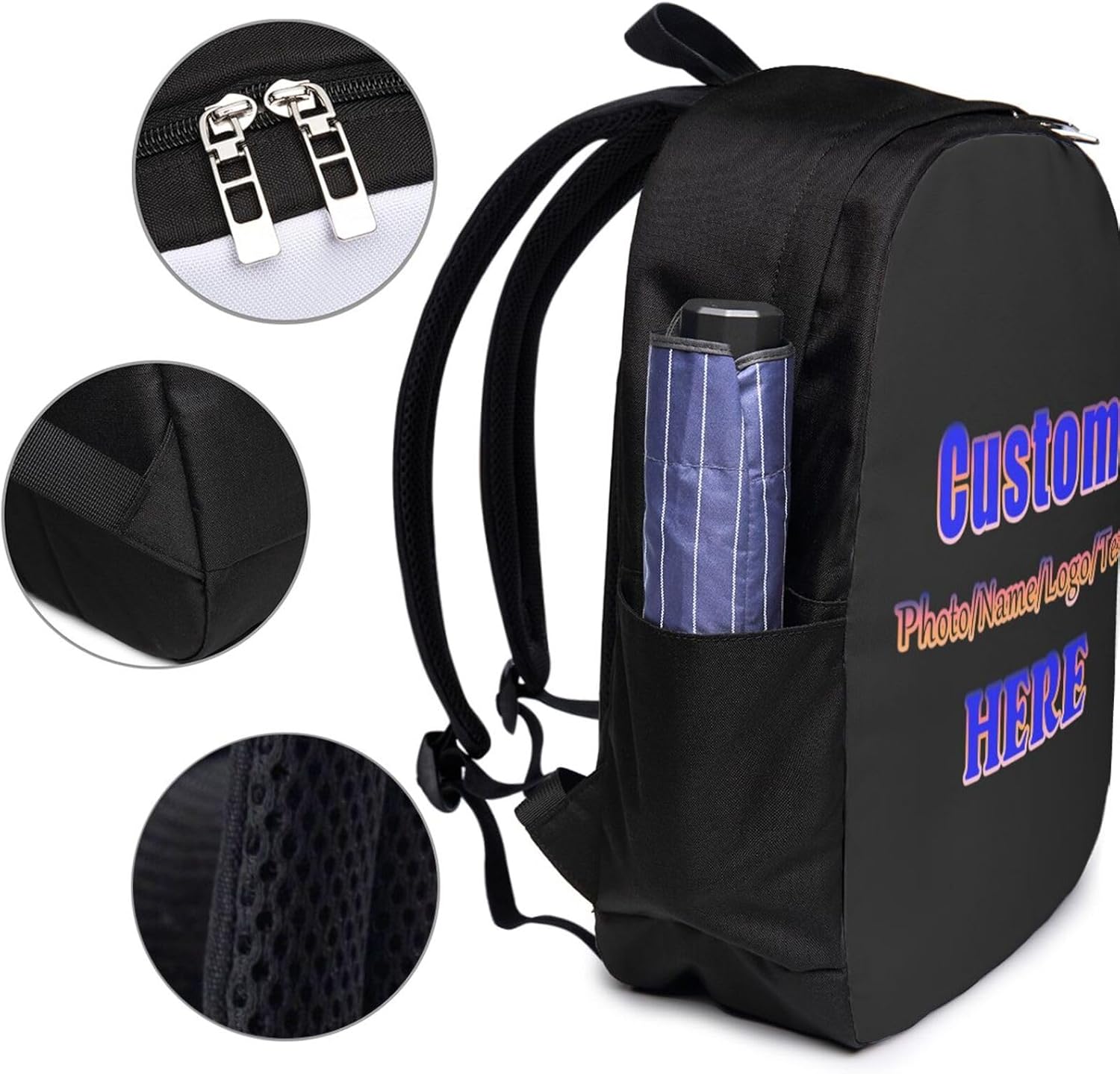 Custom Backpack Personalized Laptop Bag USB Charging Port And Headphone Jack Add Photo/Text/Logo/Name Men Women Large Capacity Durable Hiking Commuting Daypack