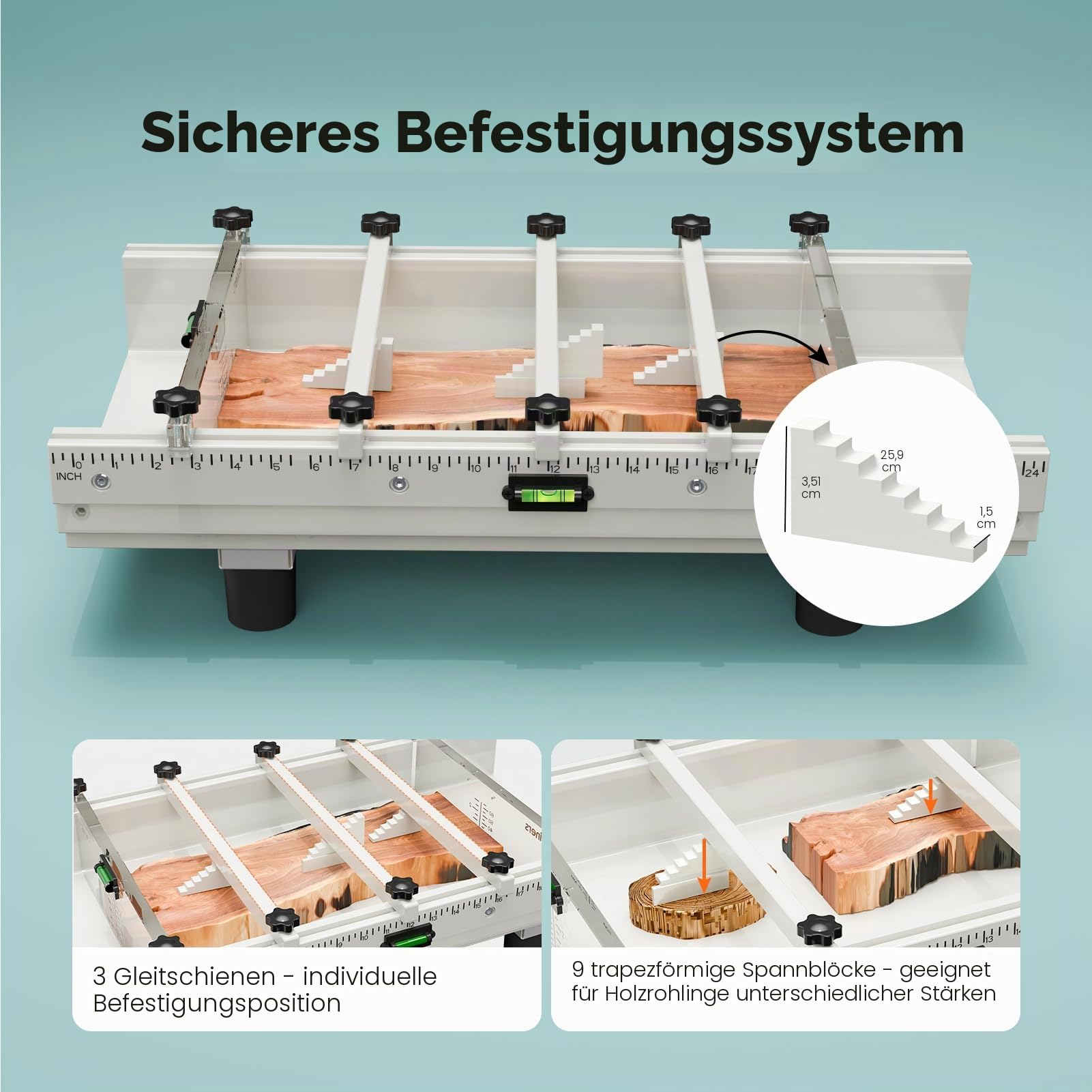 Resiners Epoxidharz-Form mit verstellbarer Trennwand, 61 x 30,5 x 7,6 cm, mit Wasserwaage, Füllklemmsystem und transparenter Tiefenplatte, ideal