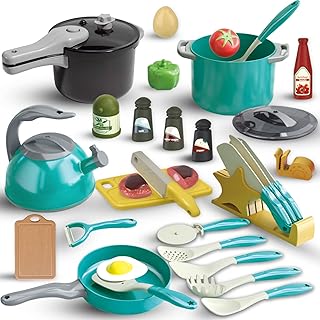 Play Kitchen Accessories for Kids,Pretend Cooking Toys with Cookware Utensils,Play Pots and Pans Set,Kitchen Toys,Fake Food for Kids Kitchen,Learning Toy Birthday Gift for 3 4 5 Years Old Girls Boys