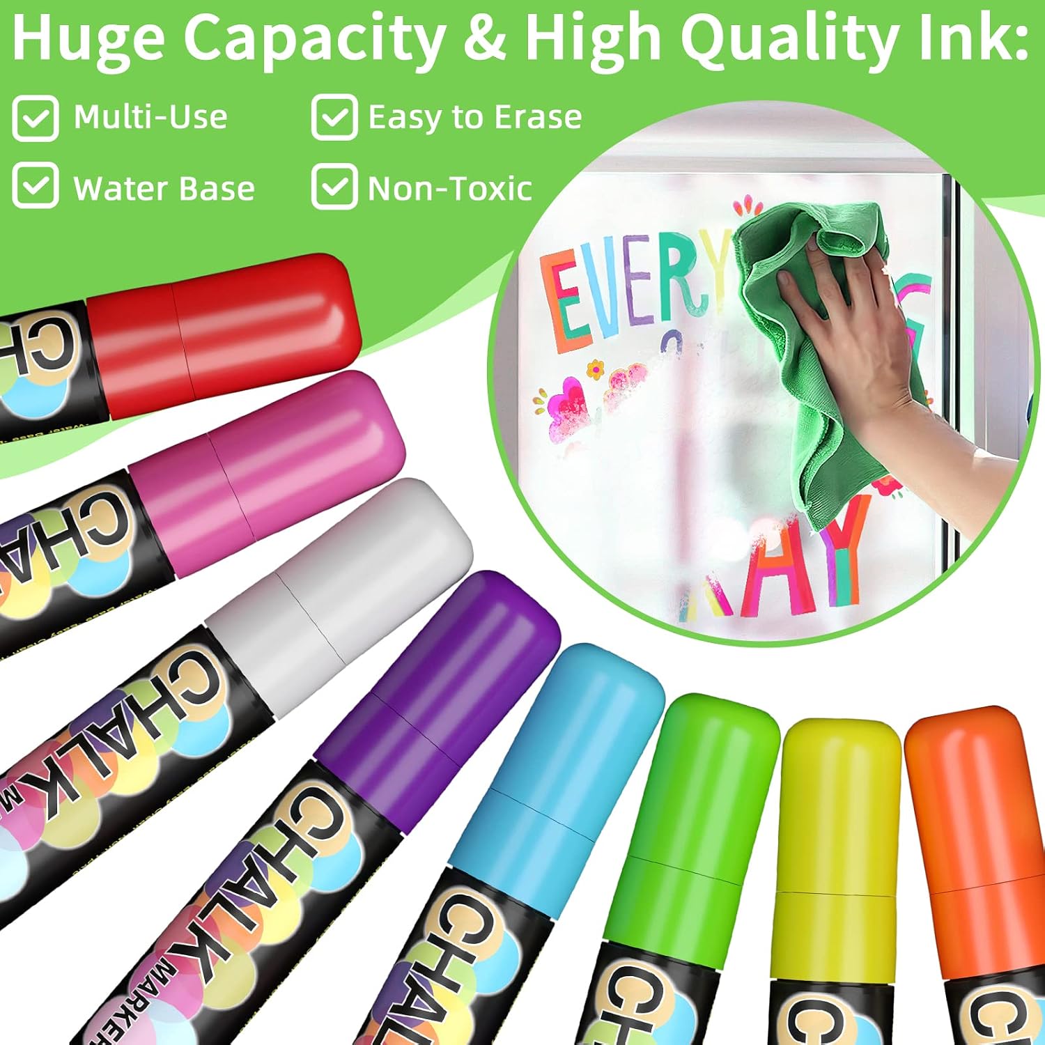 AKARUED Car Window Markers Washable for Auto: 15mm Jumbo Chalk Pen for Car Window