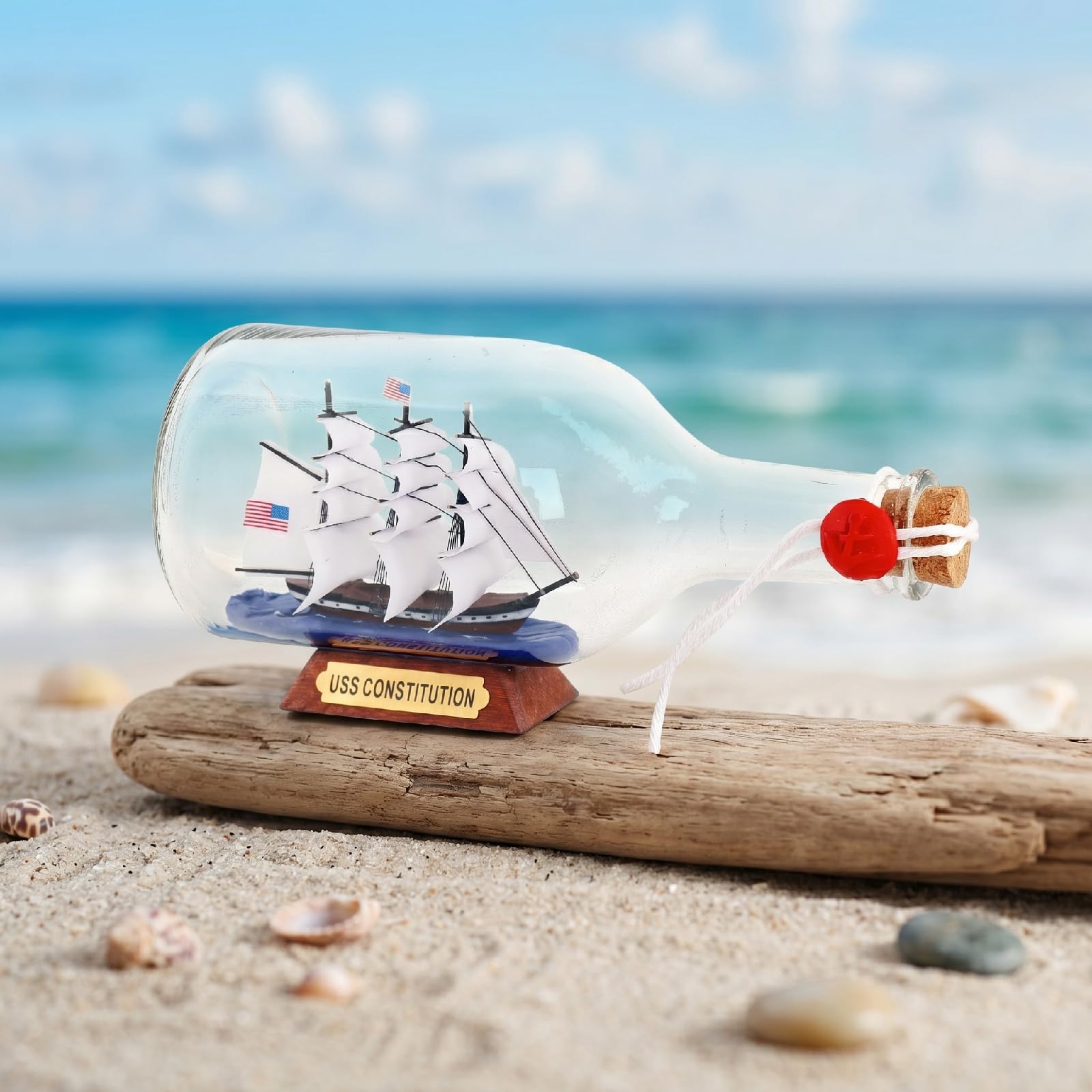 Nera perla Caraibica modello nave in una bottiglia di vetro ornamento da tavolo decorazione nautica casa Mayflower USS Costituzione USCG aquila regalo per ragazzo (Costituzione 23 cm)