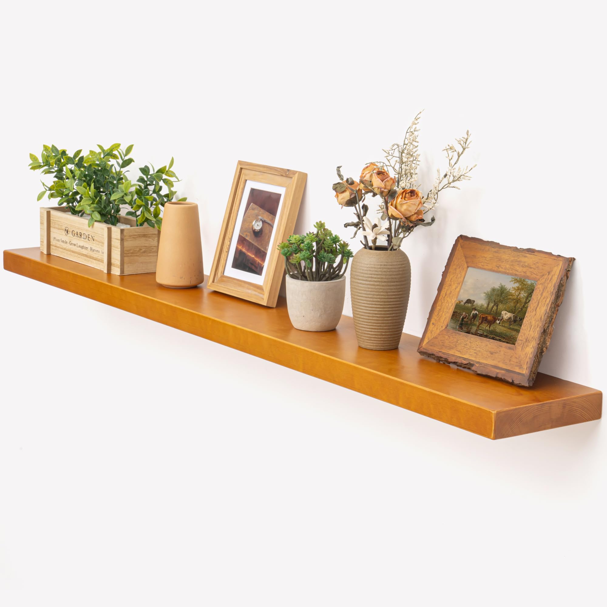 Marsmiles Wood Floating Shelves | 55 Inch Rustic Honey Oak Wall Shelves Set of 2 | 55" W x 7.7" D x 1.6" H Wooden Shelves for Bathroom Living Room Kitchen
