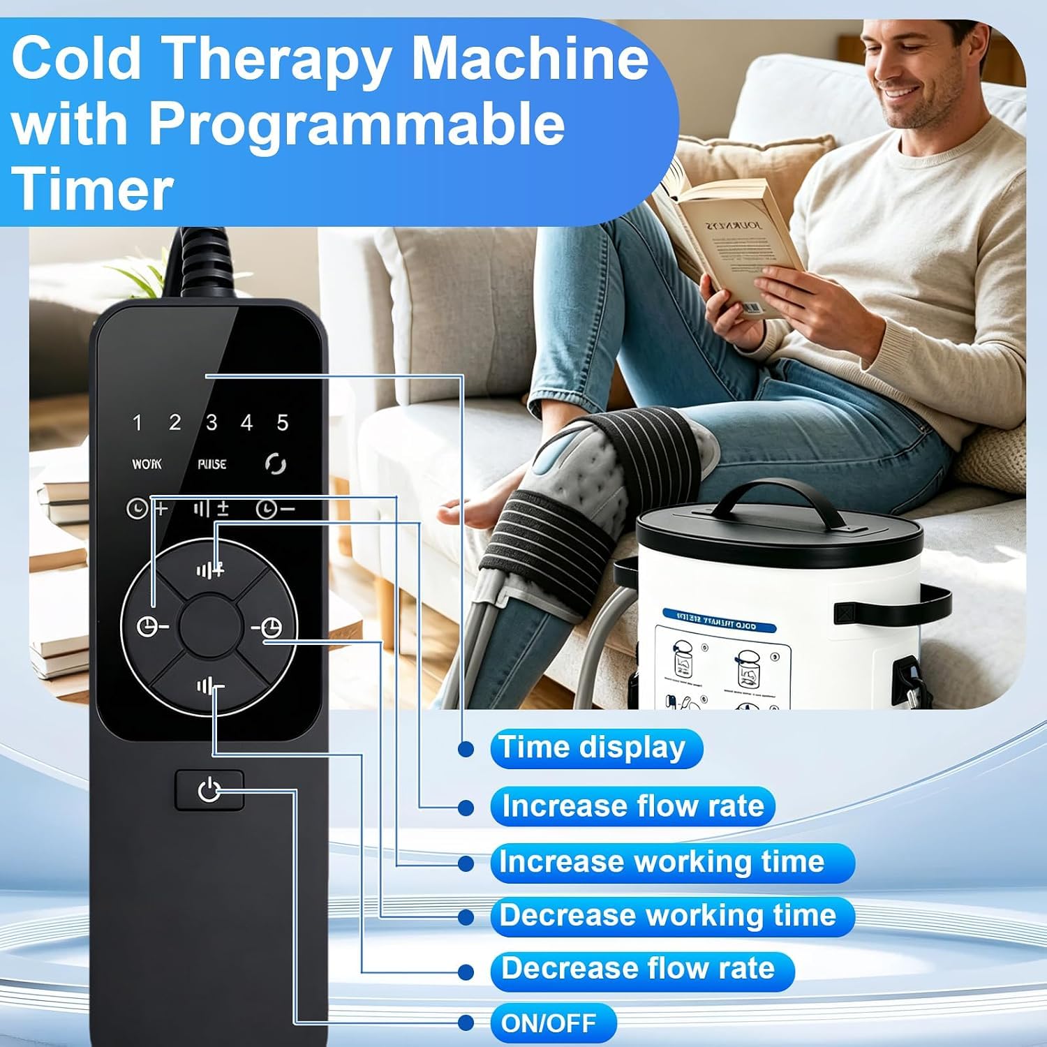 Dispositivo per Crioterapia con Timer, Macchina per il Ghiaccio Portatile Circolazione di Acqua Fredda con Fascia di Compressione, per Recupero & Riduzione del Gonfiore