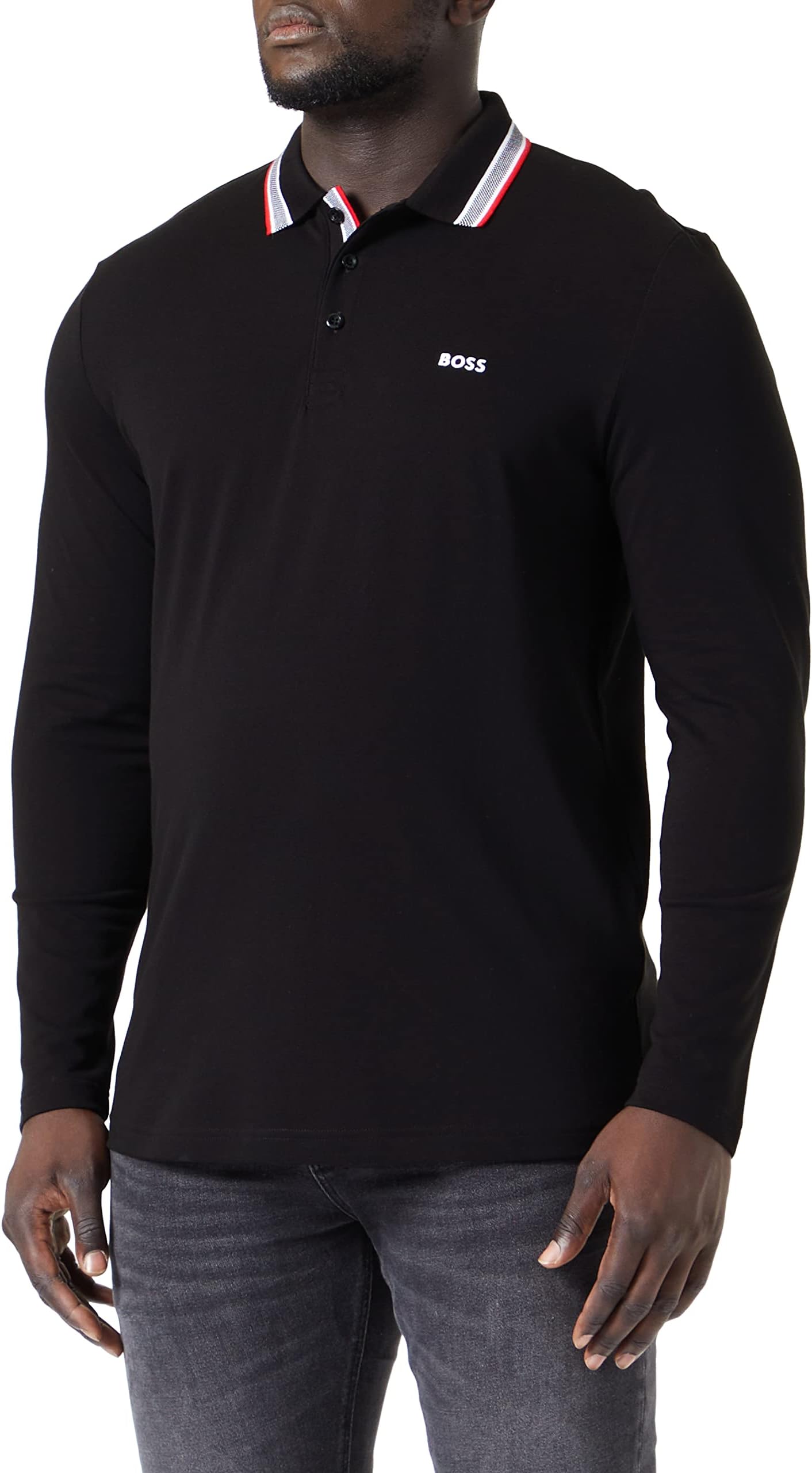 Mens Plisy Cotton-piqué Polo Shirt with Collar Detailing Black