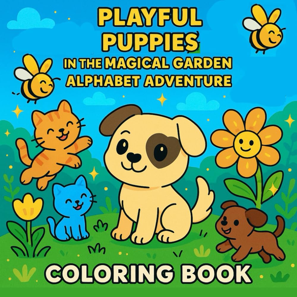 Playful Puppies in the Magical Garden Alphabet Adventure: coloring book