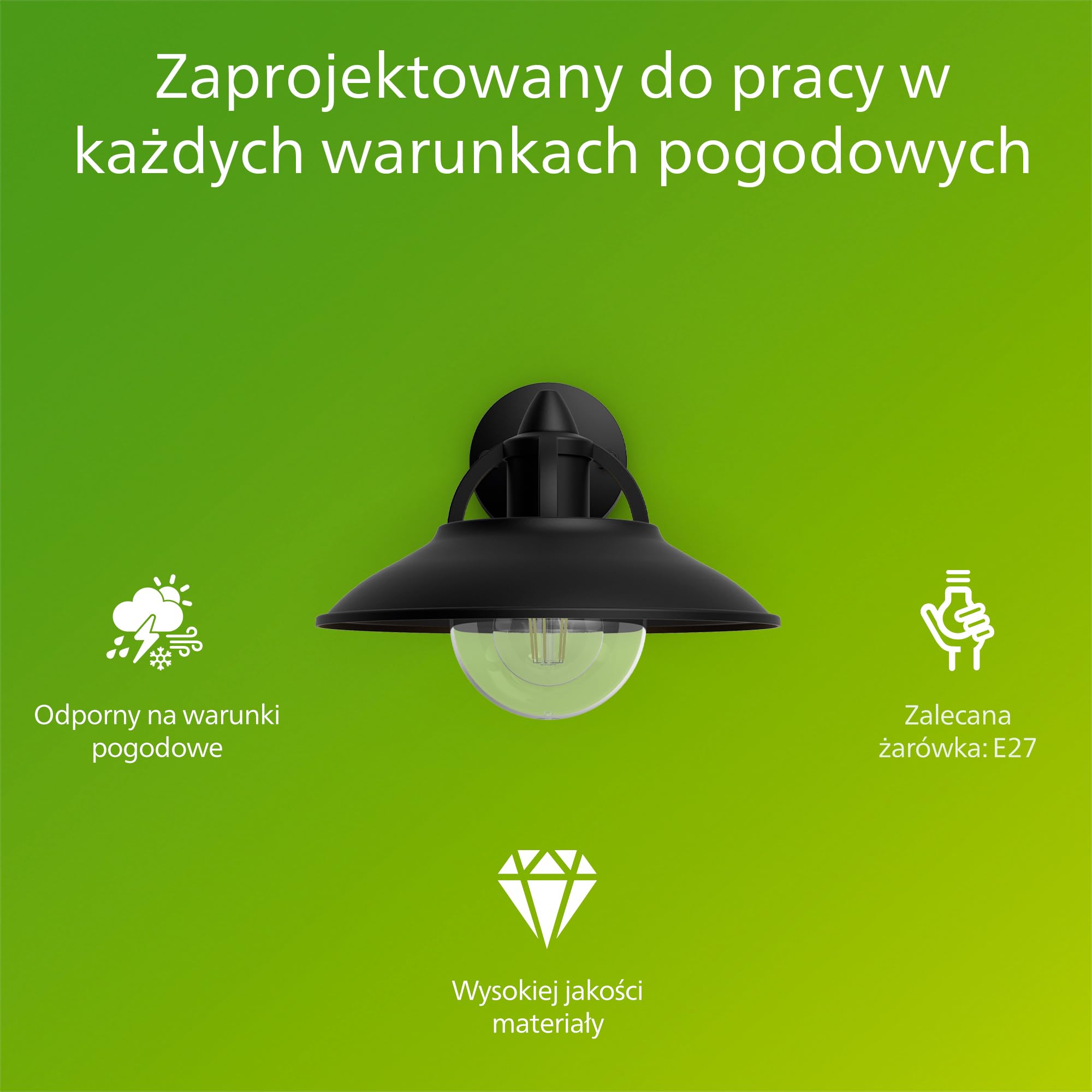 Philips Cormorant Kinkiet Zewnętrzny, IP44, Odporny na Warunki Pogodowe, Trwały, Klasyczny Design, Aluminium, Czarny, Żarówka E27 Sprzedawana Osobno