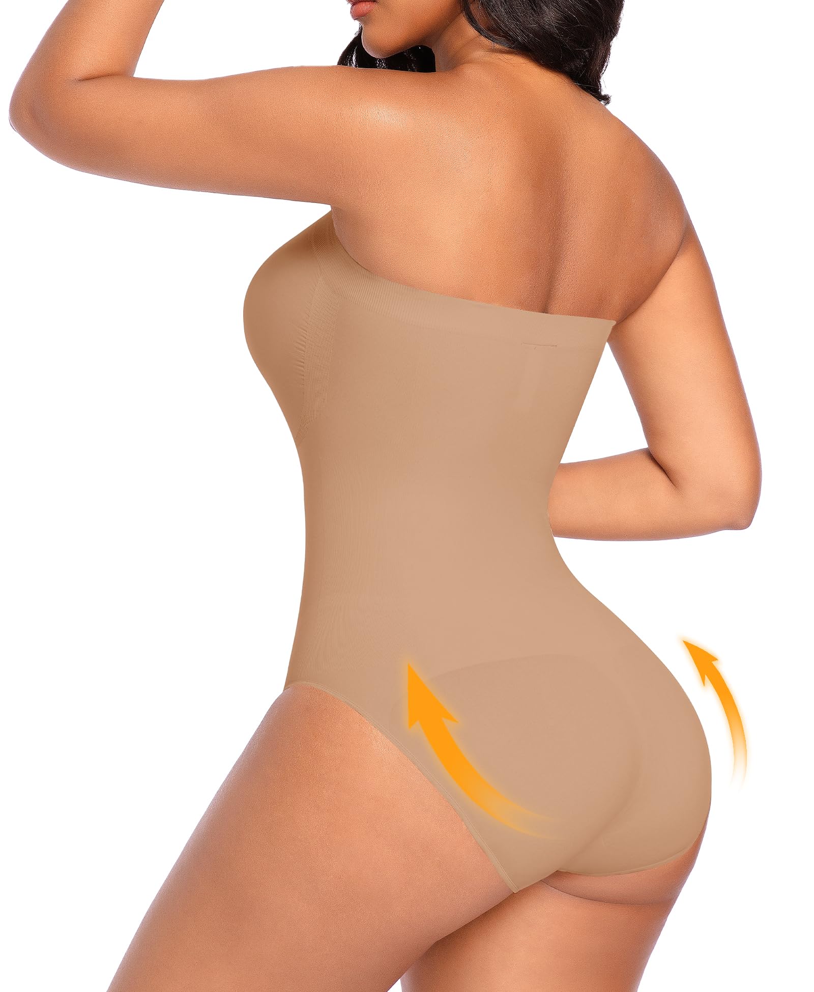 Werena Shapewear Damen Body Bauchweg Trägerlos – Nahtloser Miederbody Stark Formend, Figurformender Body Shaper Slip, Shaping Bodysuit mit 2 Paar Abnehmbaren Trägern