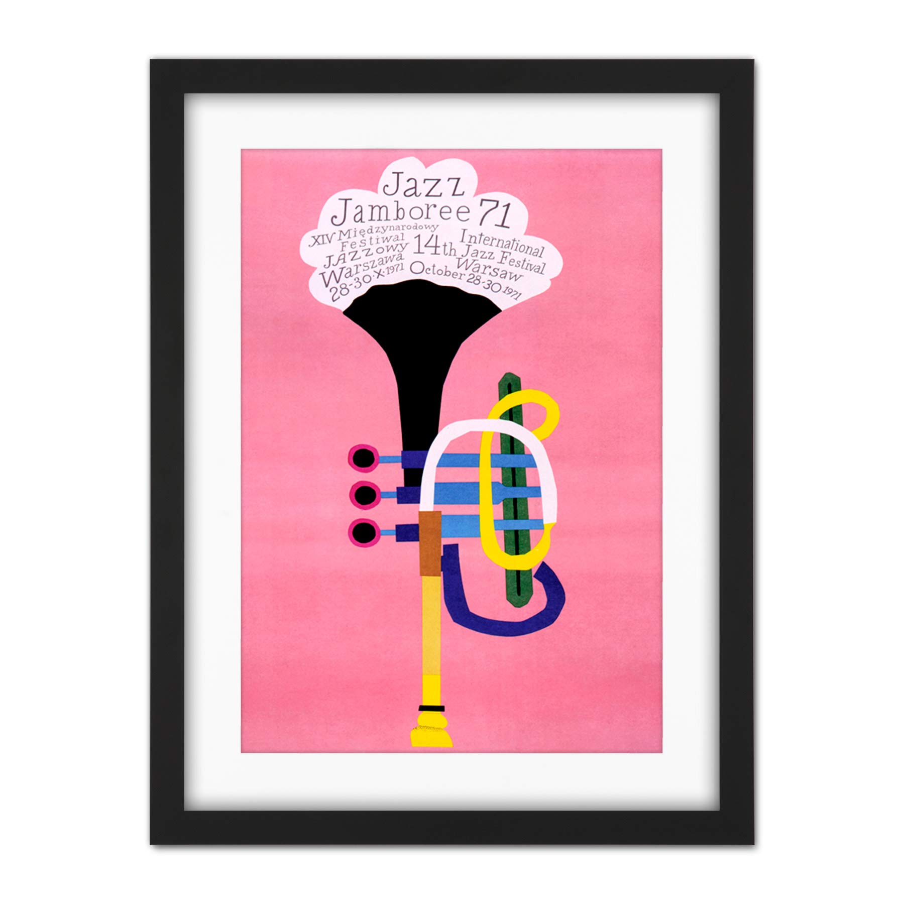 Wee Blue Coo Exhibition Jazz Poland Trumpet Abstract Artwork Framed Wall Art Print 18X24 Inch
