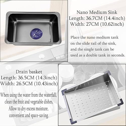 Miniatura 6 de NOYHHAV Waterfall Kitchen - Fregadero de cocina de 33 pulgadas, fregadero de cocina de acero inoxidable negro con grifo negro, instalación en
