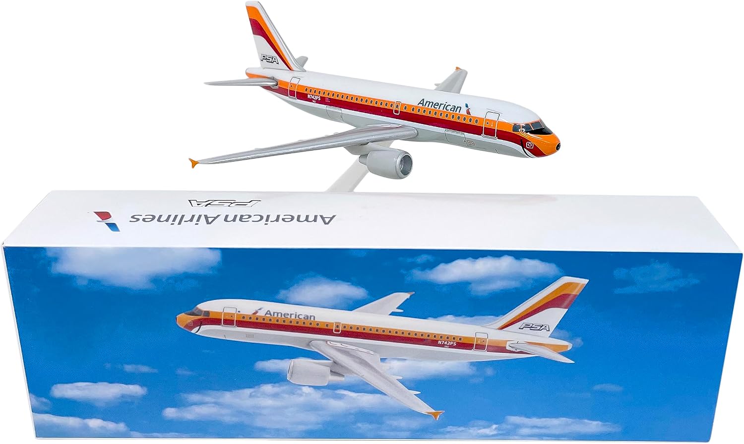 American/PSA A319-100 1:200 Scale - Plastic Snap-Fit Model Airplane - Collectible Replica of American/PSA Airlines Aircraft - Part# AAB-31900H-009