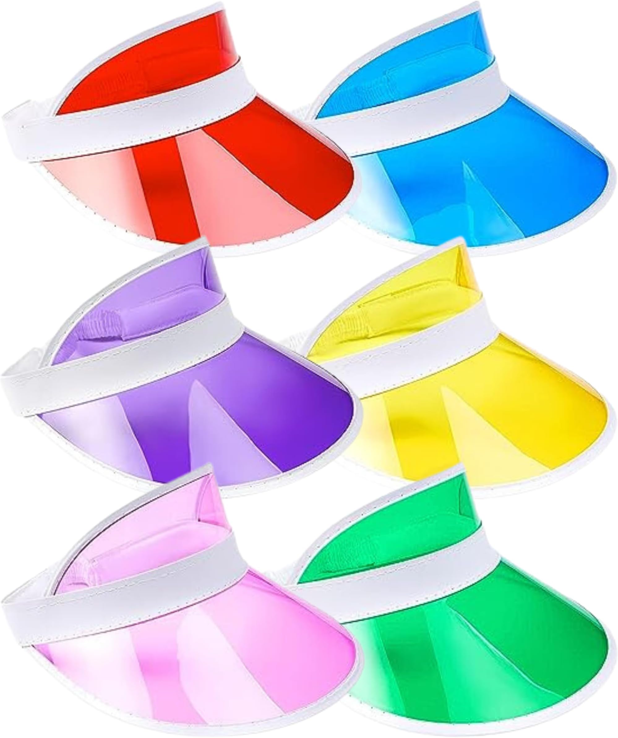 6pc Neon Sun Visor Hat for Men and Women - Unisex Multicoloured Golf Visor for Pub Golf Fancy Dress - Retro Coloured Sun Hats as 90s Accessories or 80s Fancy Dress for Women