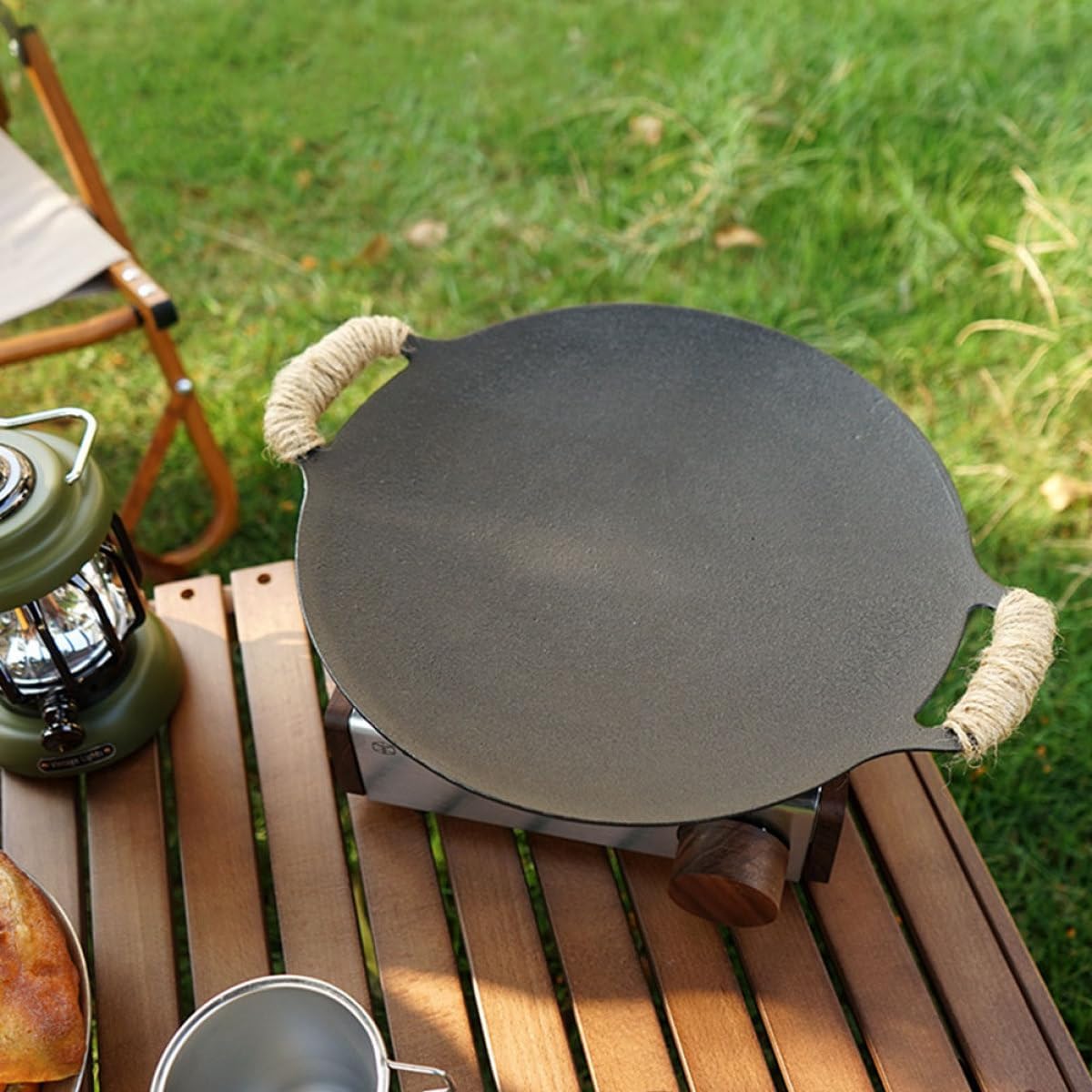 Cast Iron Bbq Meat Grill Pan Nonstick Barbecue Grilling Tray Outdoor Camping Cooking Pan for Gas Stove and Electric Induction Cooker