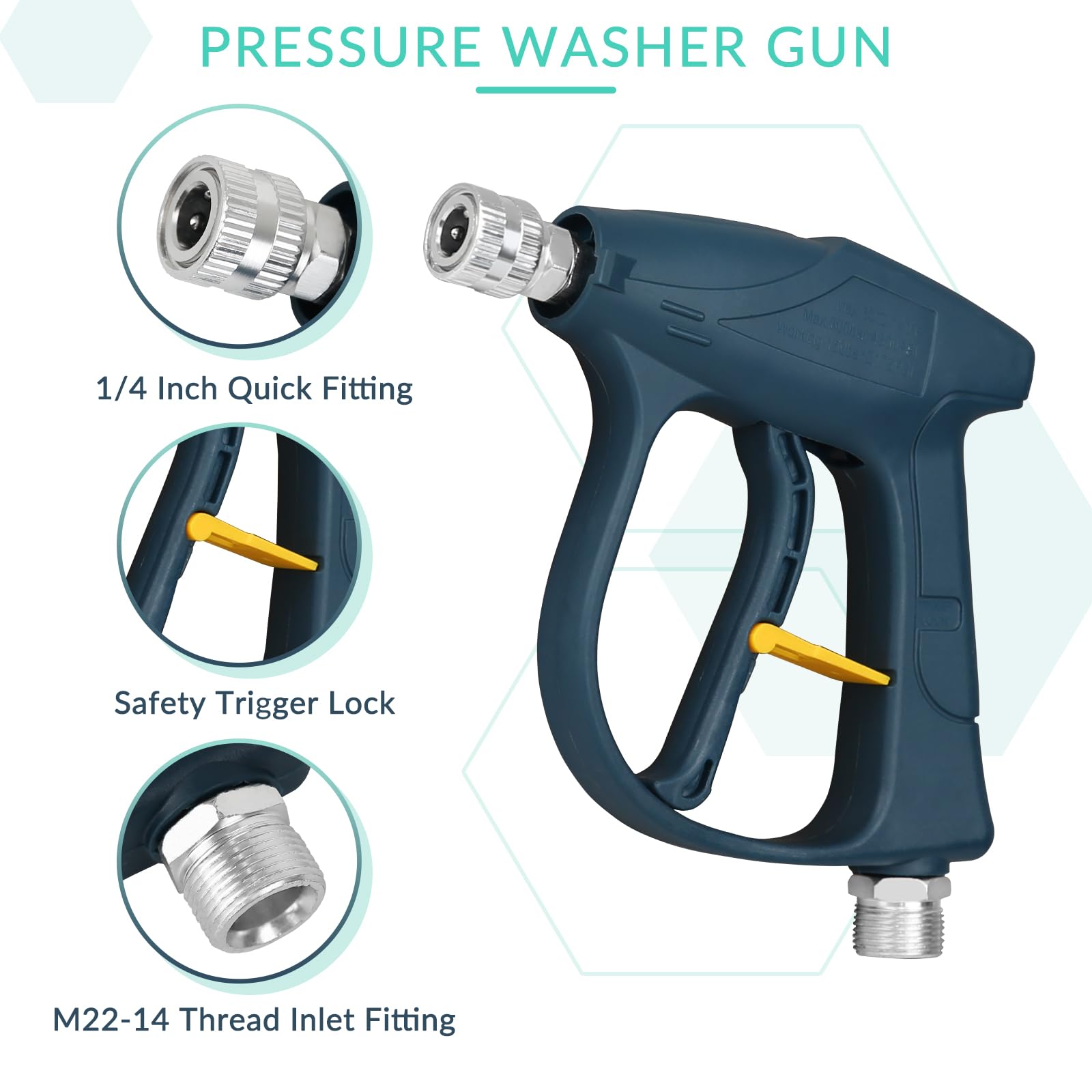 Sooprinse Pistola de lavado a presión corta con cañón de espuma, pistola de lavado de alta presión, lanza de espuma de nieve con conector rápido de 1/4 pulgadas, 5 puntas de boquilla con guante de
