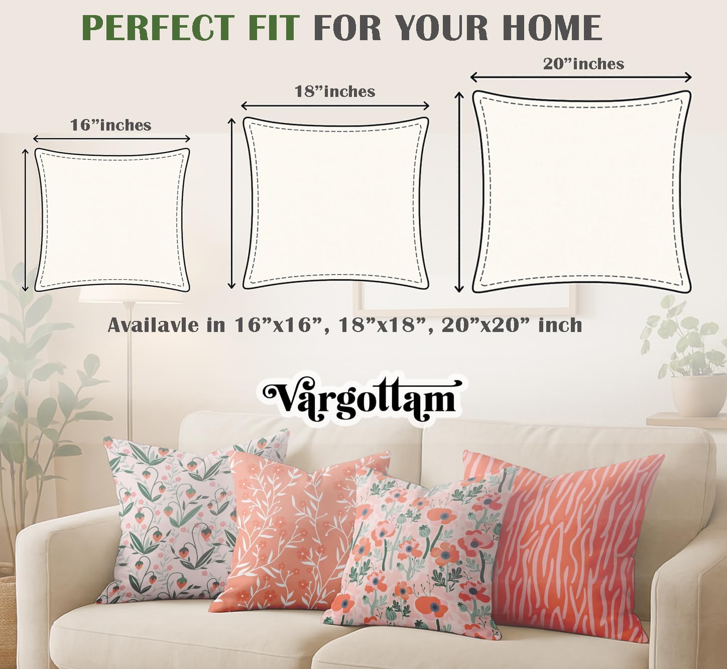Cotton Cushion Covers Set of 4-16x16 Inch, Floral Print, Double-Sided Printed Throw Pillow Covers with Hidden Zipper - No Filler - Orange