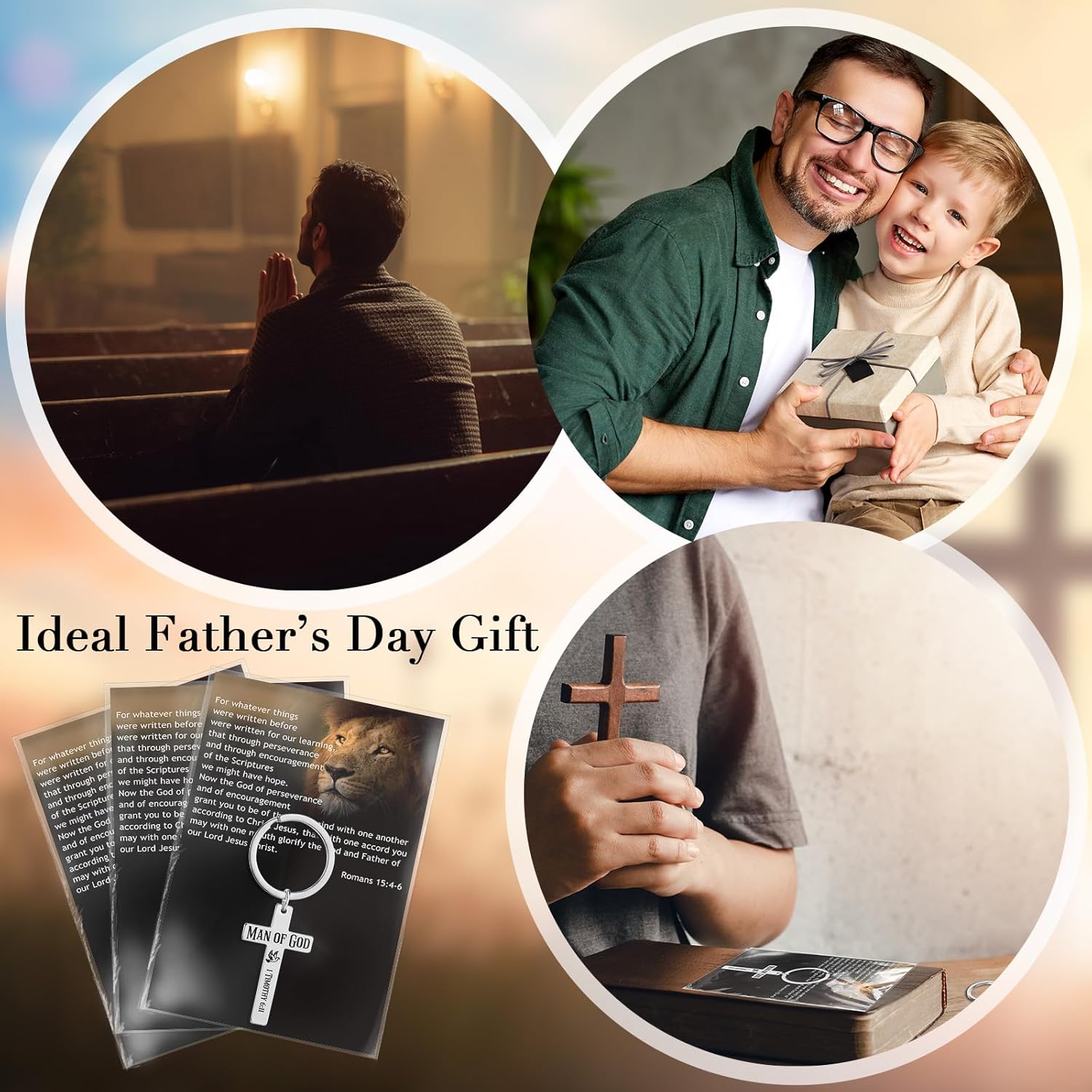 Kenning Man of God Gifts Bulk God Cross Keychains with Cards Christian Religious Gifts for Men Fathers Dad Church