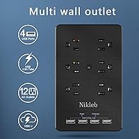 Vista 2 de Cargador de pared con protector de sobretensiones, regleta de alimentación con 12 tomas de corriente alterna anchas, bloques de carga USB de 4