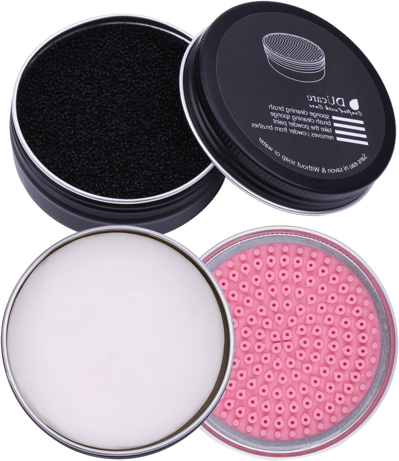 2Pcs Makeup Brush Cleaner Set - Solid Cleaning Soap & Color Removal Sponge, Coconut Scented, Cruelty-Free, Travel-Friendly Make up Brush Cleaner Kit for Quick Removes Shadow Color & Deep Clean
