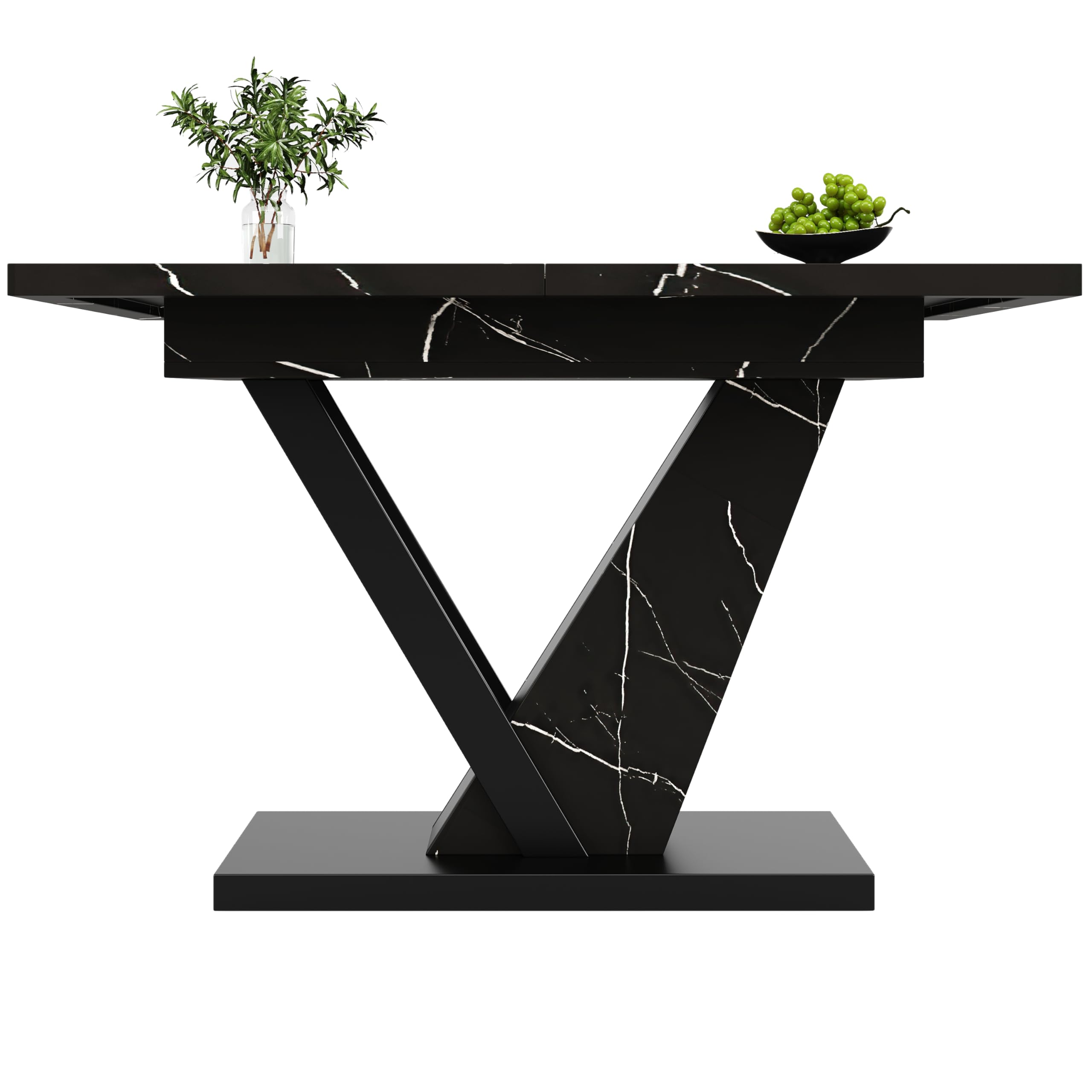 Mesa de comedor (120-160 x 75 cm), telescópica, mesa de cocina, mesa extensible, para cocina y salón, con diseño de mármol negro