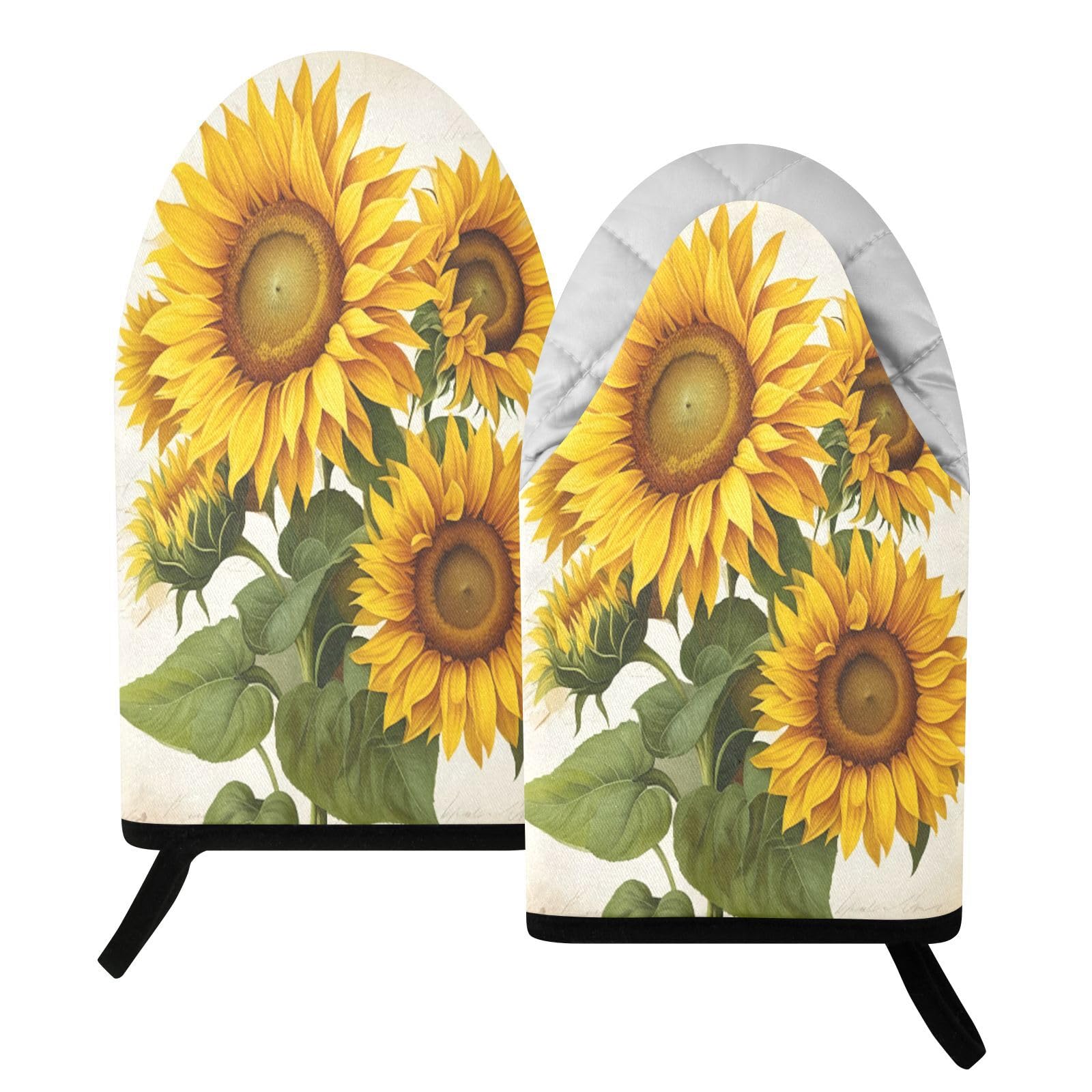 BURSTDDY Sunflower Oven Mitt,Heat Resistant Kitchen Mitts for Cooking