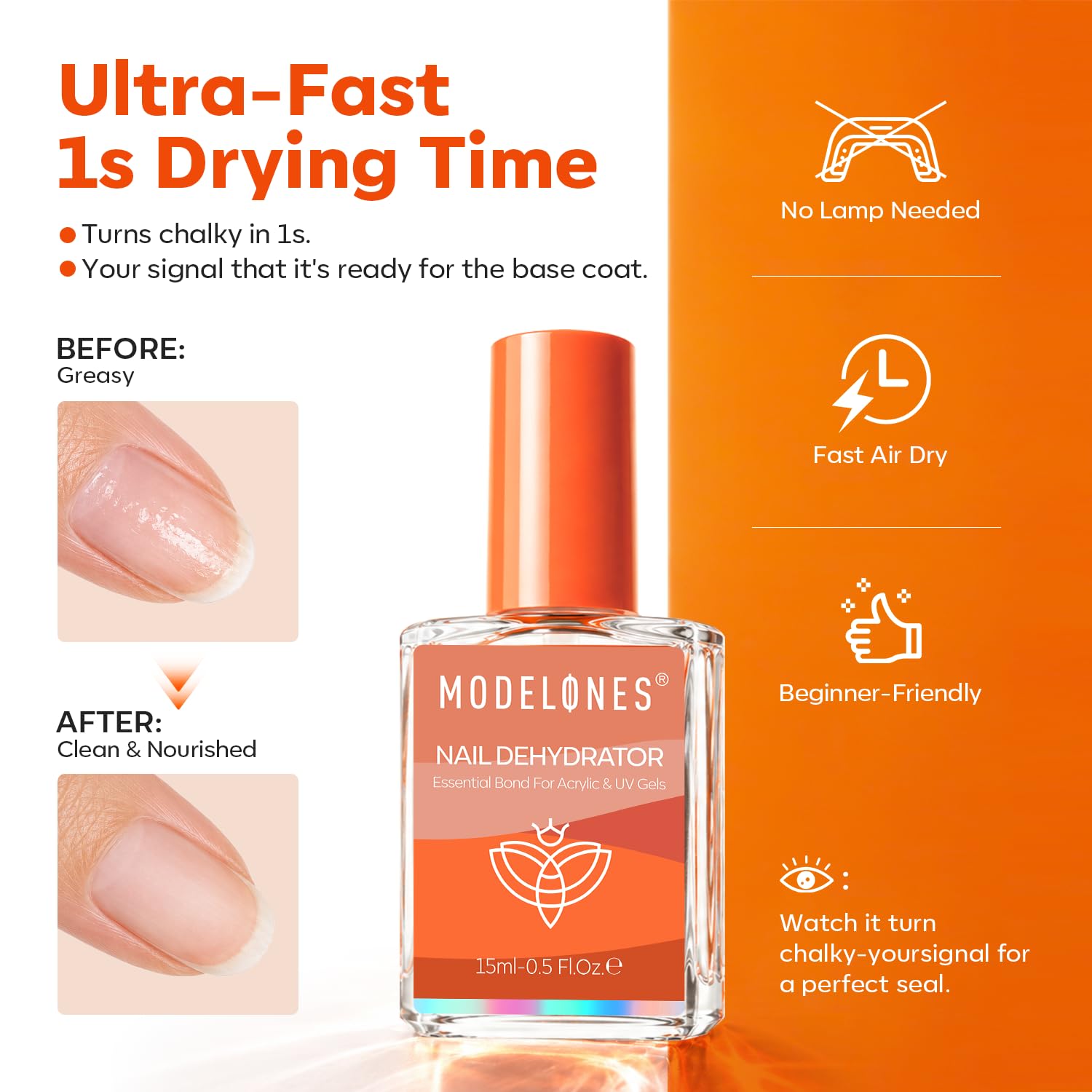 modelones Nail Dehydrator, 15ml Upgrade Acid-Free Nail Prep for Press Ons