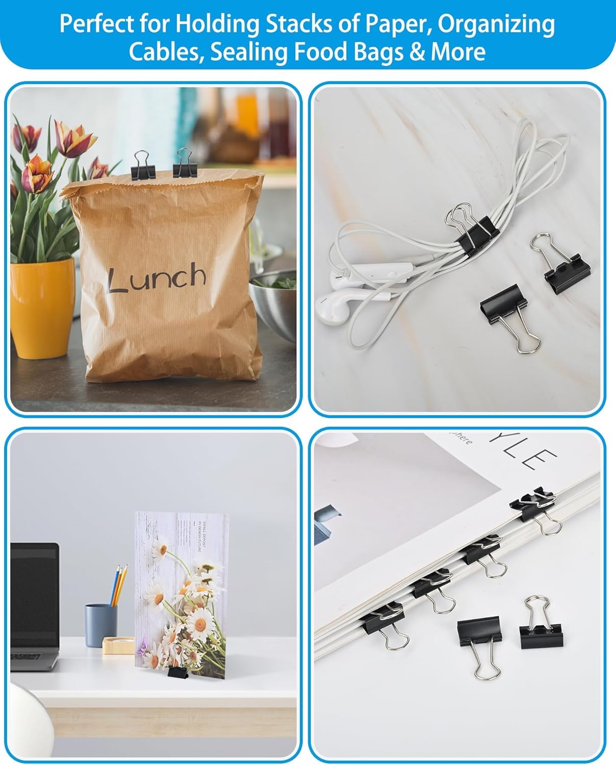 Kleine Klammern, Binder-Clips, 1,9 cm, kleine Büroklammern für Büro (48 Stück) (schwarz)