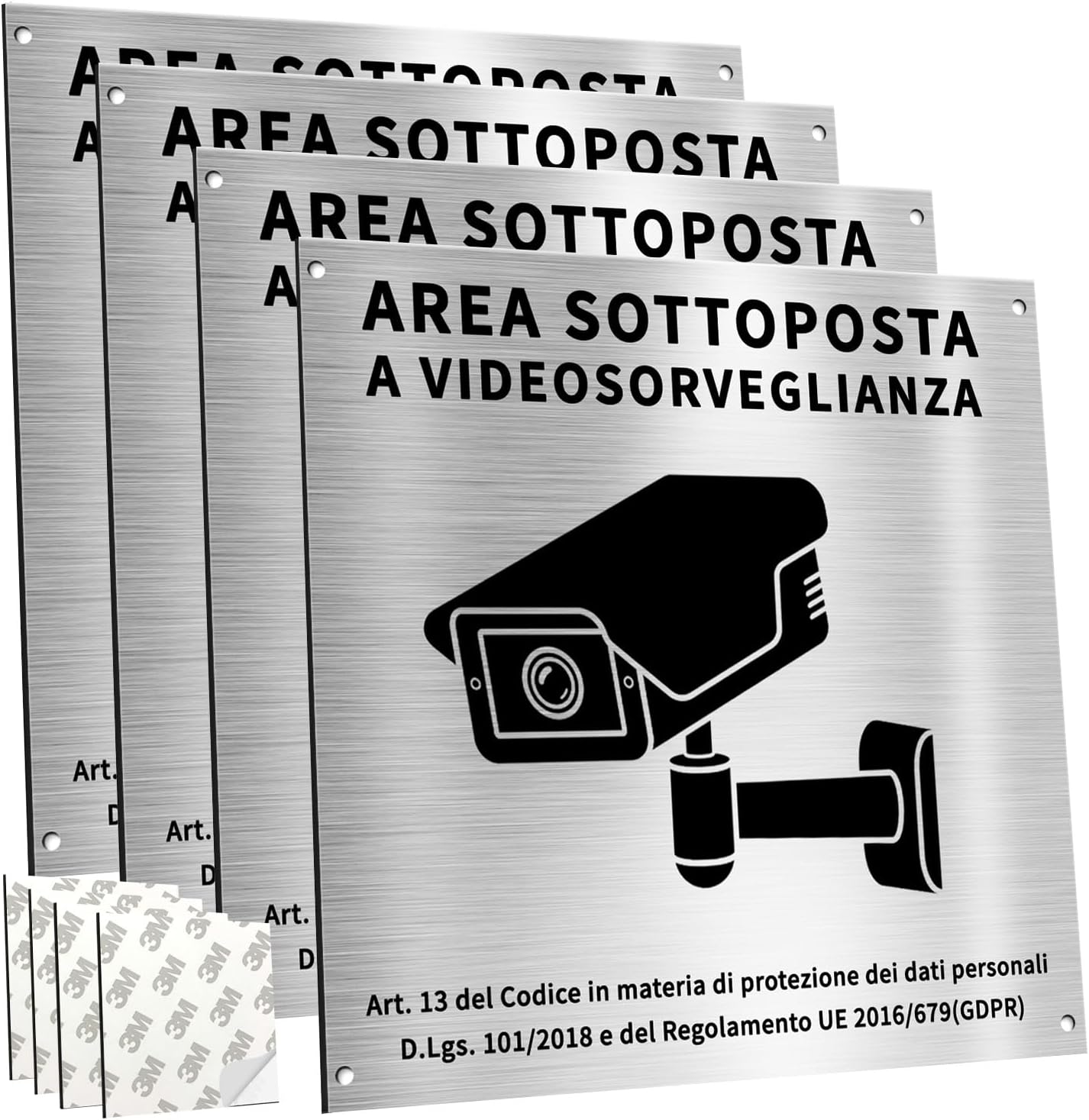 Cartello In Alluminio Attenzione Area Videosorvegliata – 20x30 Cm, 4 Fori Per Montaggio, Resistente A UV E Intemperie, Made In Italy