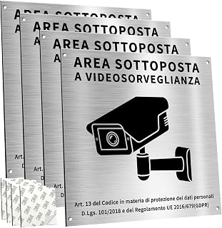 PATRICHOR Aluminium Videoüberwachungsschild, 4 Stück, 15 x 15 cm, mit GDPR-Hinweis, für Haus und Geschäft, Innen- und Außenbereich, robust und langlebig